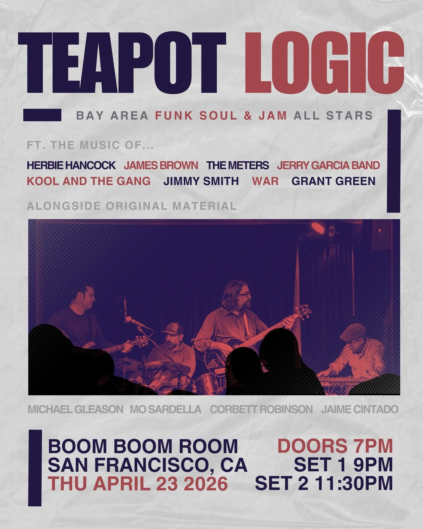 Thursday night! Two mega sets!
.
.
.
.
#sanfrancisco #boomboomroom #teapotlogic #livemusic #bayarea