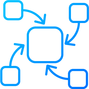 Blue digital illustration of a cloud and a gear, representing cloud computing and technology.