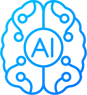 Blue and white blockchain network icon with interconnected nodes and gears.