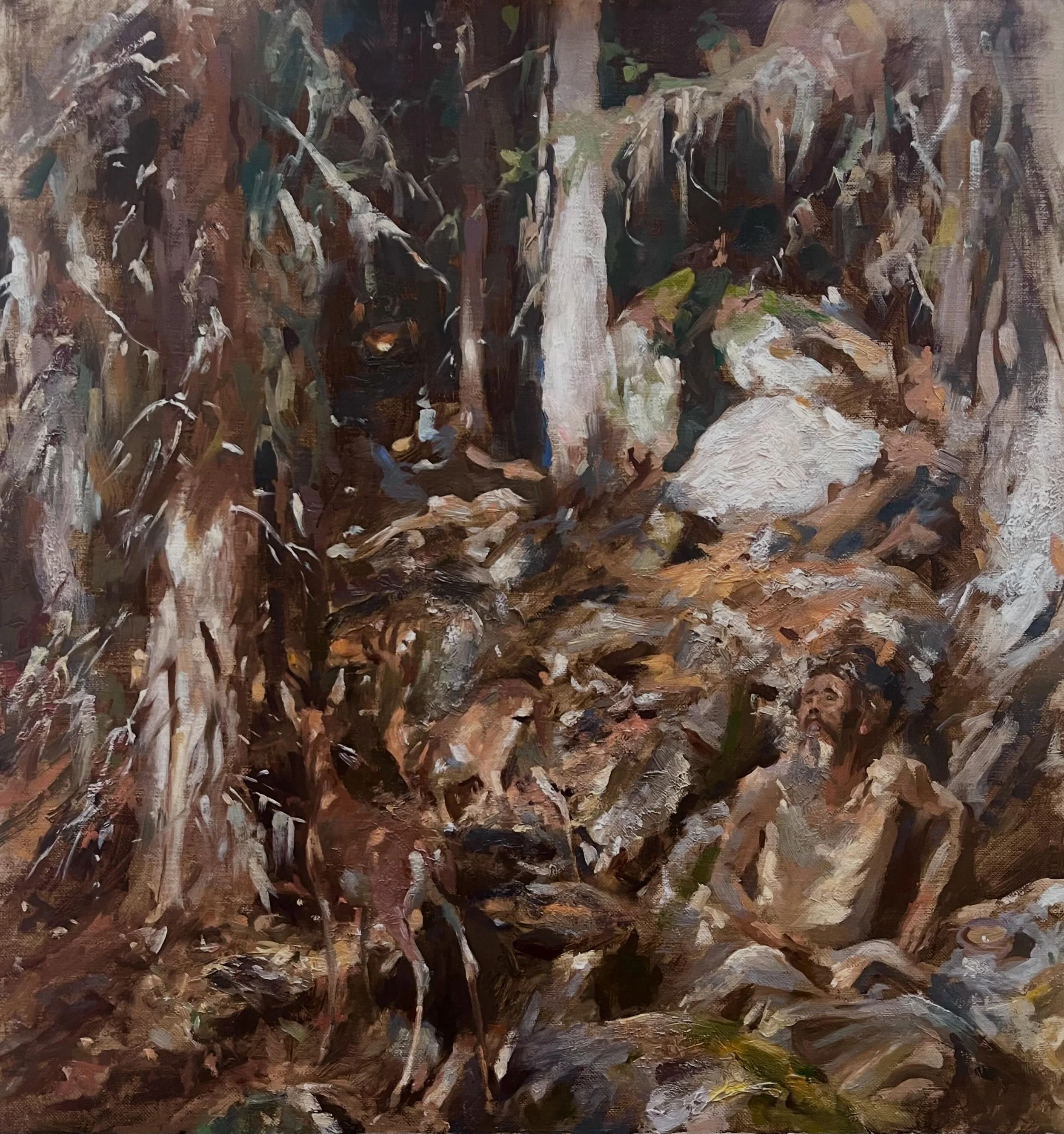 A master copy I made of Sargent&rsquo;s &ldquo;The Hermit&rdquo; as part of the @metmuseum copyist program in March.
15x16 
Available

.

#mastercopypainting #metmuseumnyc #johnsingersargent #landscapepainting