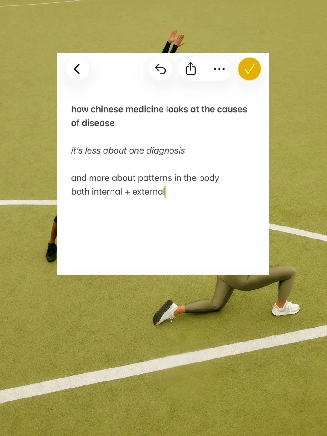 the goal in Chinese medicine is to understand patterns in the body rather than attach your identity to a diagnosis

patterns are constantly changing as your body adapts to stress, sleep, training load, and everything else in life that you are balanci