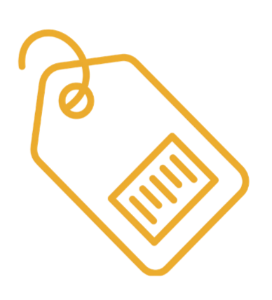Gold-colored luggage tag with barcode and string attachment on black background.