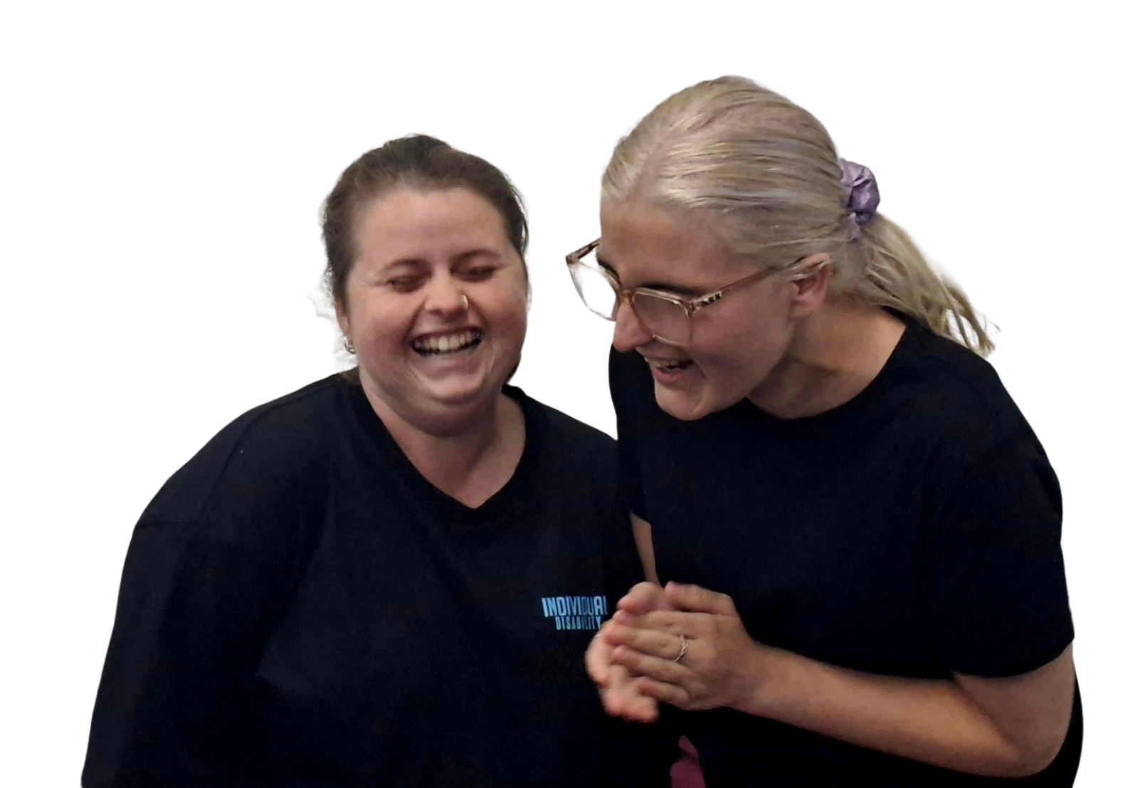 Two NDIS participants women laughing and smiling.