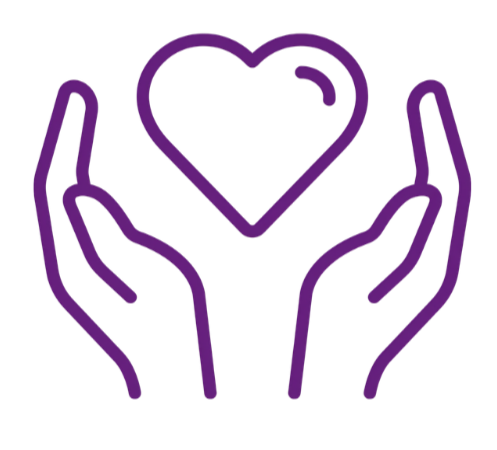 Outline of two hands holding a heart