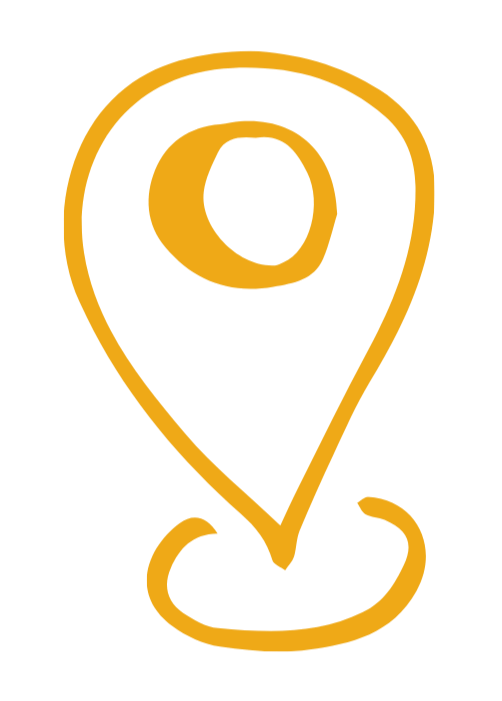 Outline of a location pin in yellow on a black background.