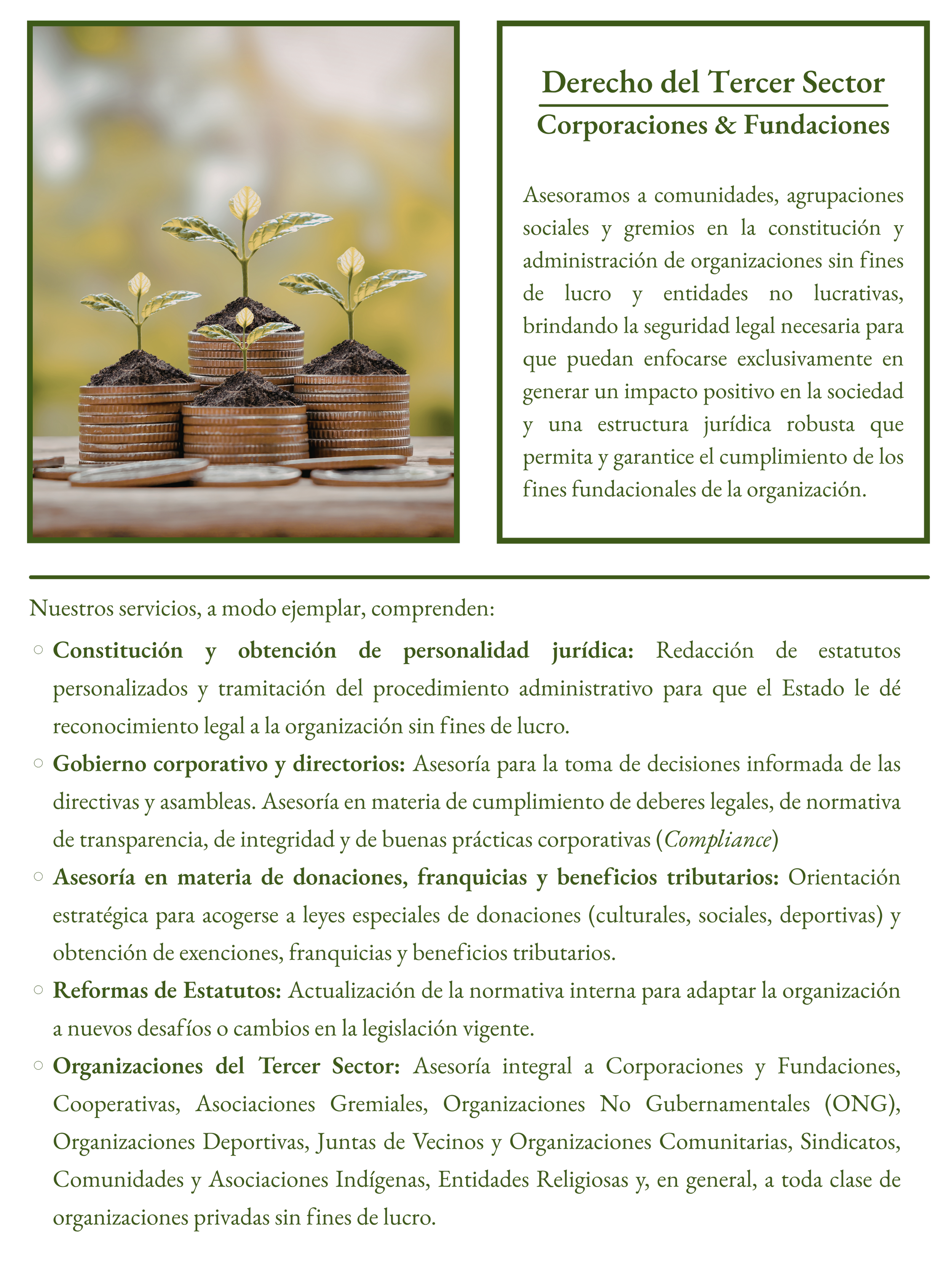 Imagen con plantas creciendo en monedas apiladas, simbolizando crecimiento económico y sostenibilidad.