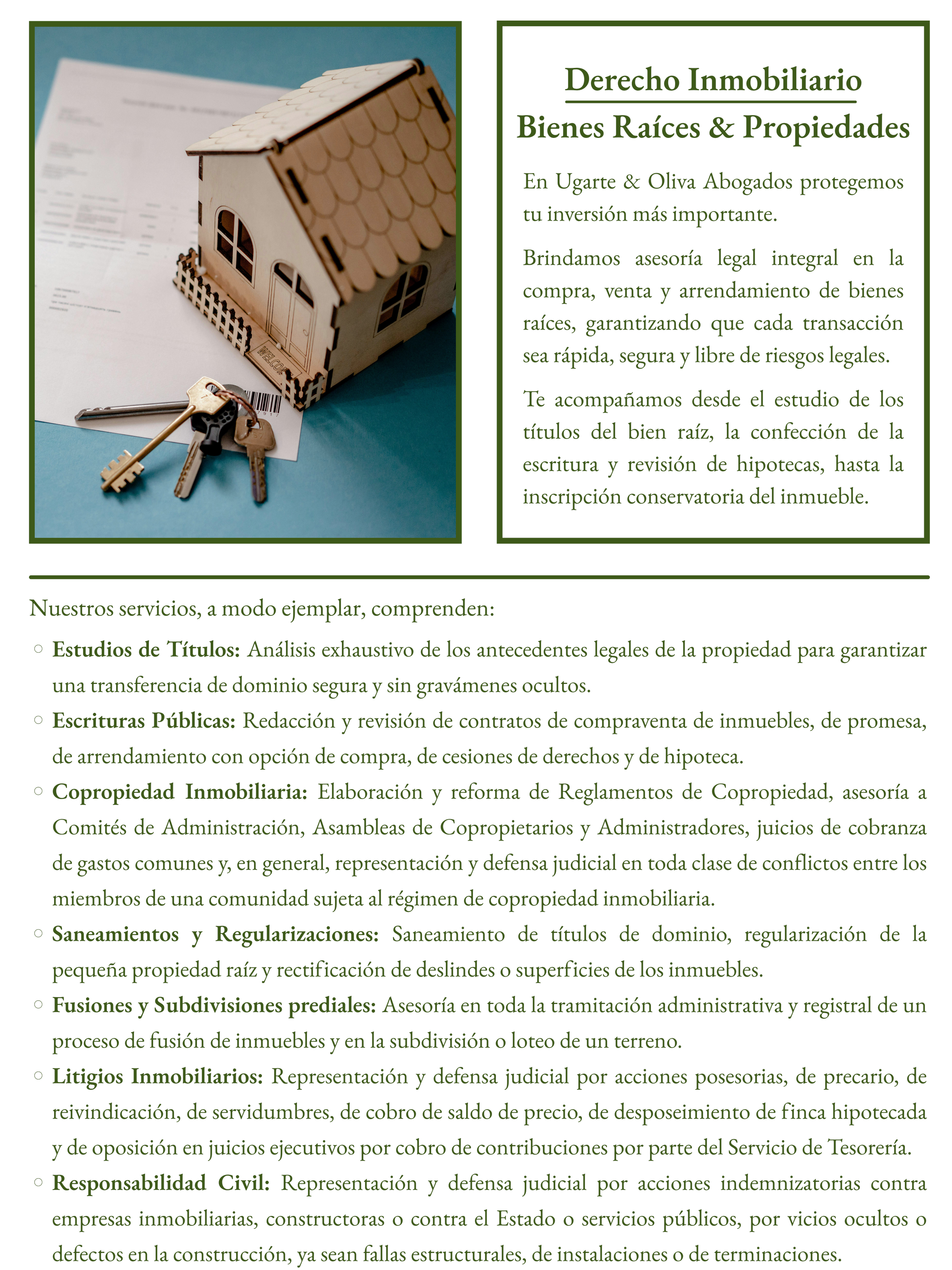 Análisis de bienes raíces en una oficina legal con un modelo de casa de madera, llaves y documentos.