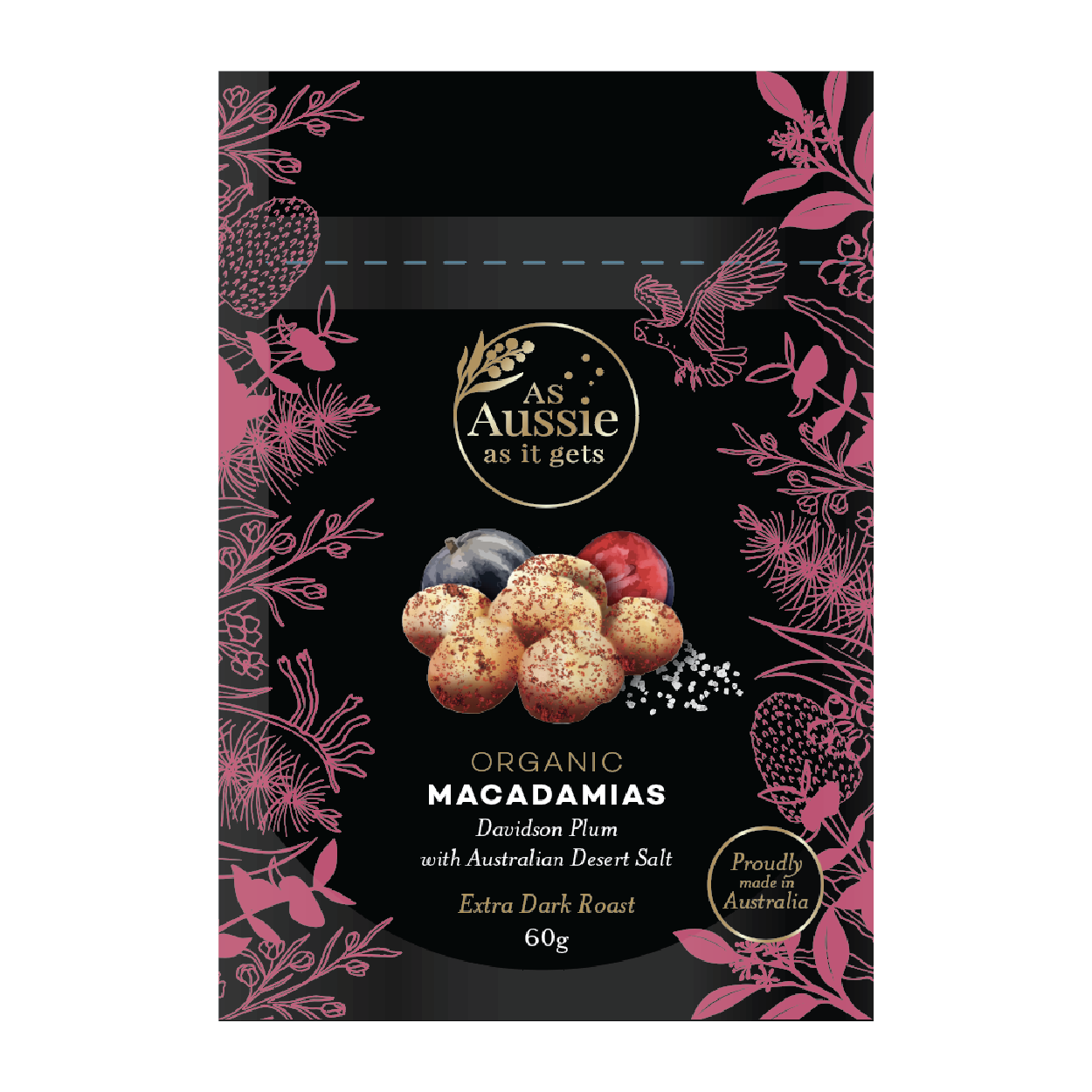 Organic Macadamias Davidson Plum with Australian Desert Salt - Extra Dark Roast