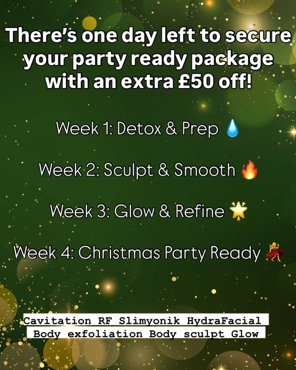 🚨LAST CHANCE TO SAVE AN EXTRA &pound;50🚨
YOUR FAVOURITE PARTY READY PACKAGE IS AVAILABLE TO BOOK NOW 💃🕺🪩

This is your exclusive early access to our party ready package- save an extra &pound;50 when you book before 1st November!! 
(Official pric