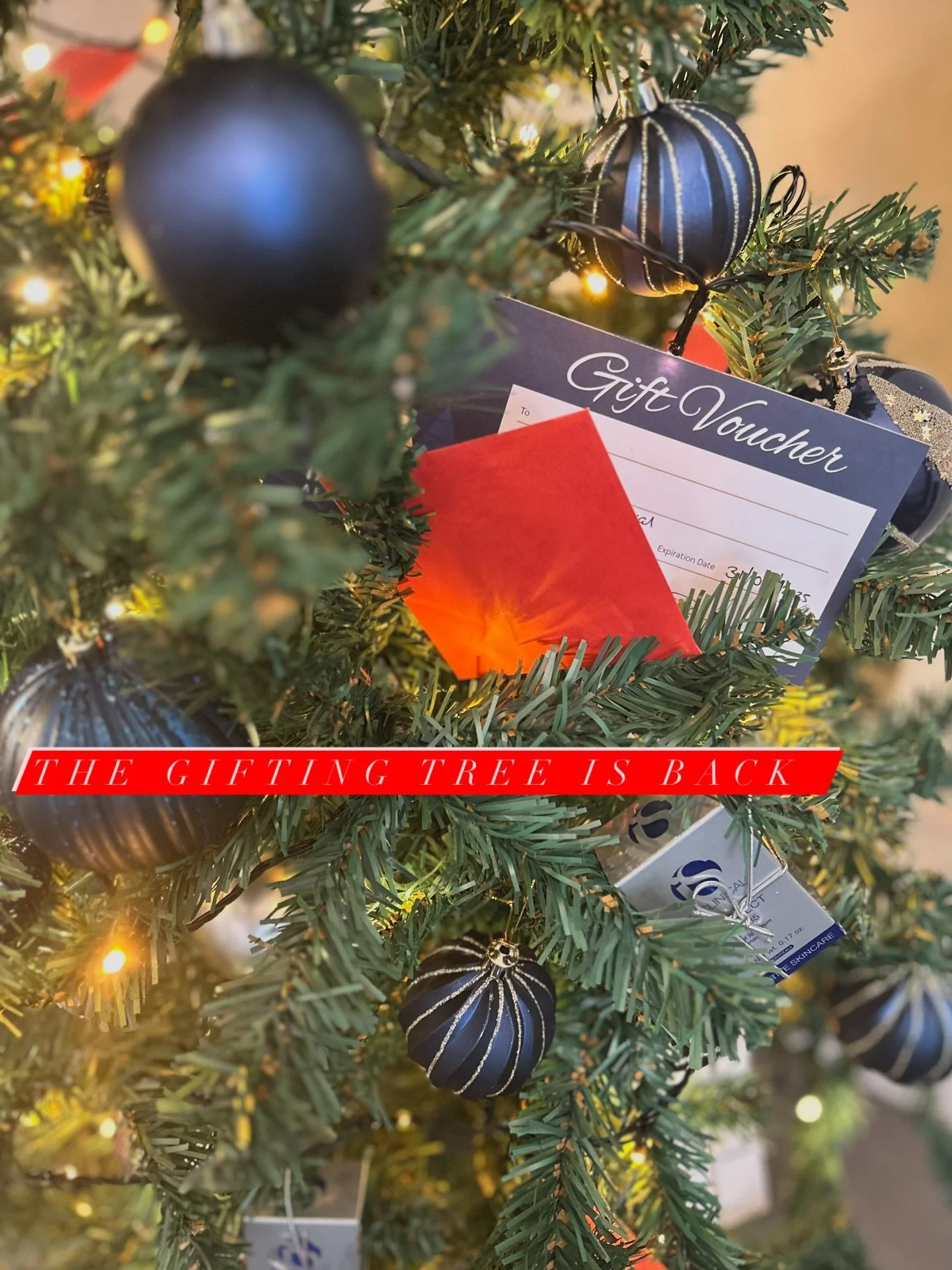 The gifting tree is back✨
Every year we give our loyal clients a chance to choose a card containing a surprise treatment with a value of up to &pound;325!! 
Pay &pound;25 and choose a card to reveal your treatment. Each one will bring joy as a thank 