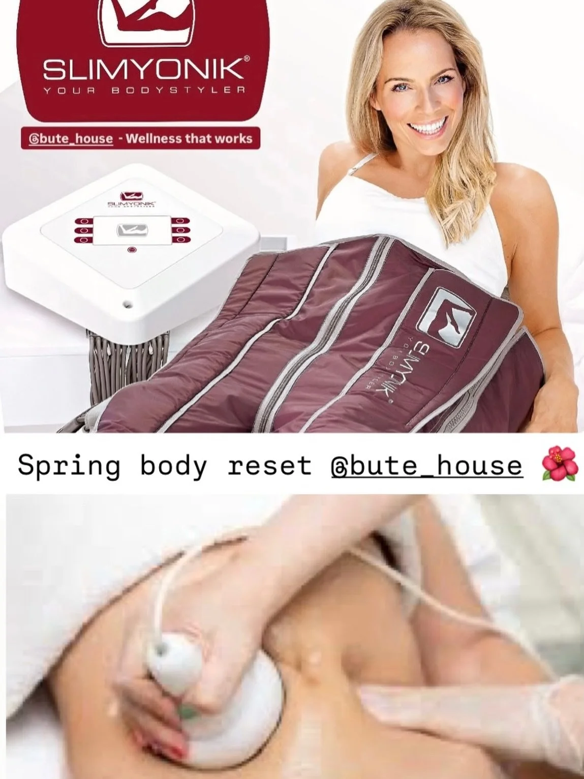 🌿 Bute House Aesthetics &ndash; Spring Body Reset 🌿
Refresh. Detox. Redefine.

Ready to feel lighter, sculpted &amp; confident this spring?

✨ Includes:
&bull; 4 x Slimyonik Lymphatic Sessions (1 per week)
&bull; 4 x Cavitation Fat-Reduction Treatm