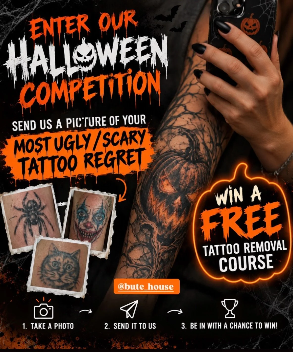 🤡 COMPETITION TIME 🤡

Have you got a tattoo that give you the CREEPS? 
Send us a photo of your unwanted tattoo to enter our competition for a chance to win an unlimited tattoo removal course!! 

T&amp;Cs
1) you must be willing to allow photo usage 