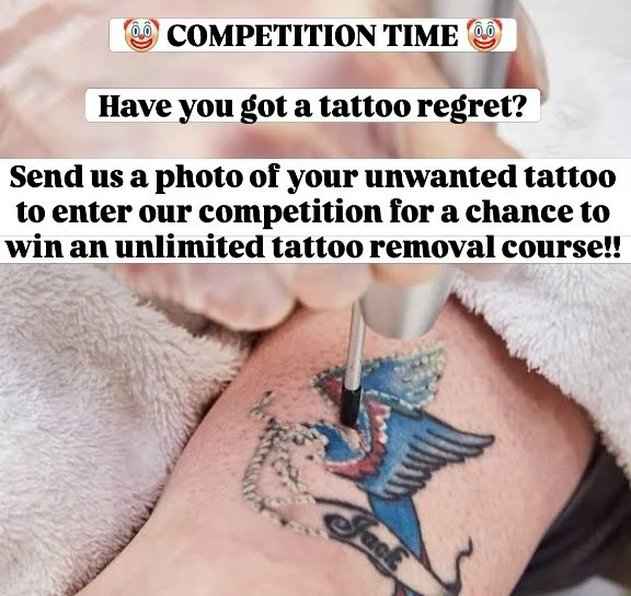 🤡 COMPETITION TIME 🤡

Have you got a tattoo regret?😢

Send us a photo of your unwanted tattoo to enter our competition for a chance to win an unlimited tattoo removal course!! 

T&amp;Cs
1) you must be willing to allow photo usage 
2) you will nee