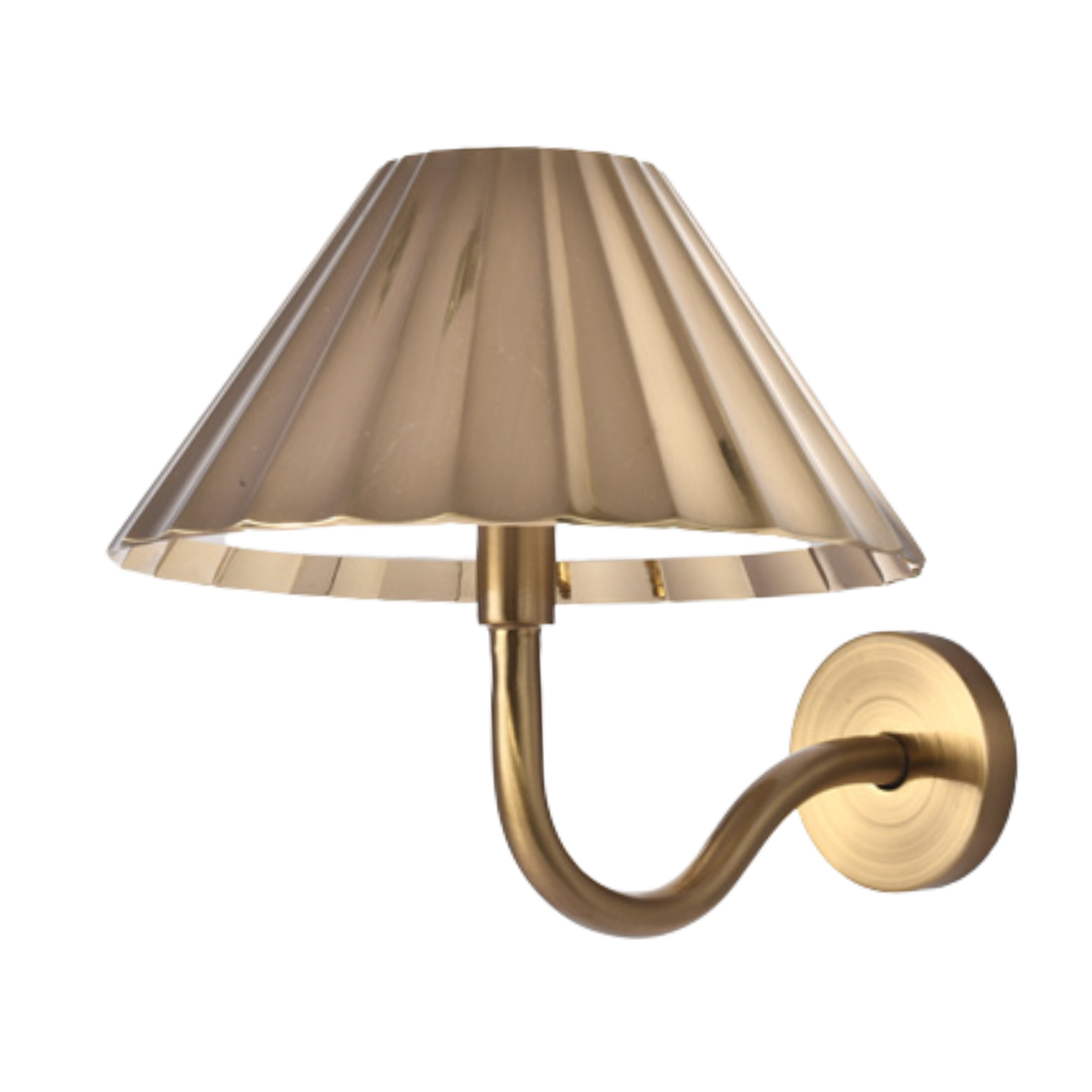 Portland cordless wall light in gold, slim metal bracket with a tapered shade