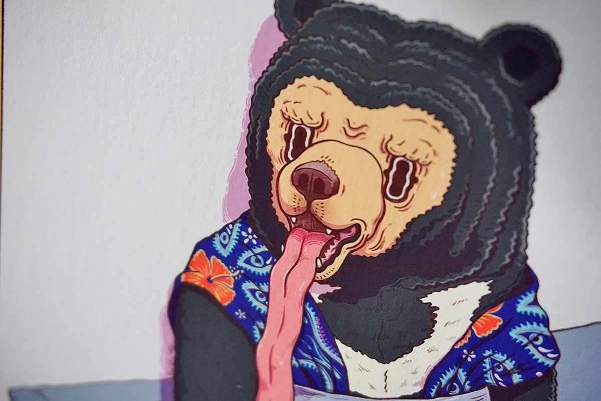 Close up Giclee Print of <Taped Malayan Sun Bear> from Taped Wildness Series by Malaysia Artist OCMay.