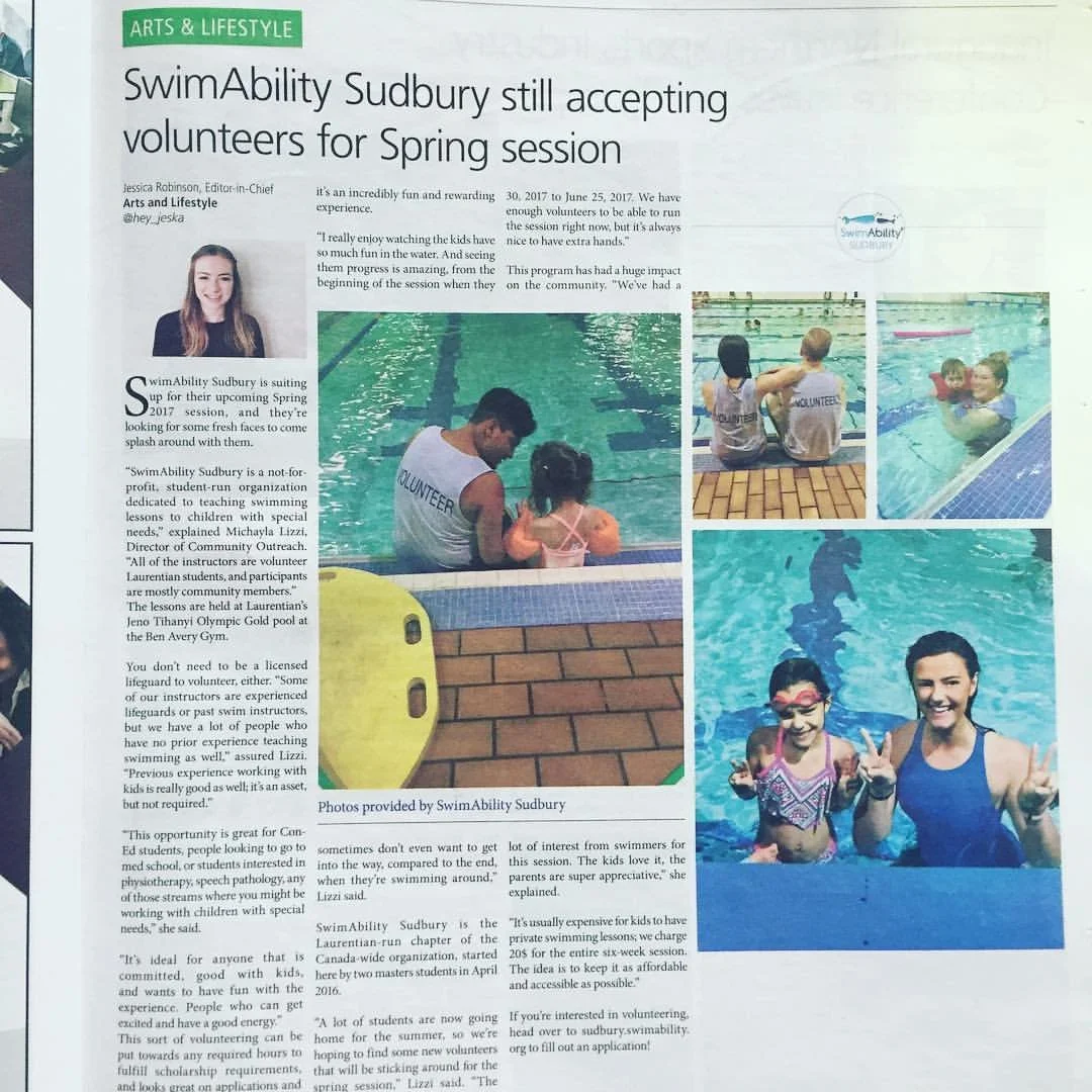 newspaper article about SwimAbility Sudbury