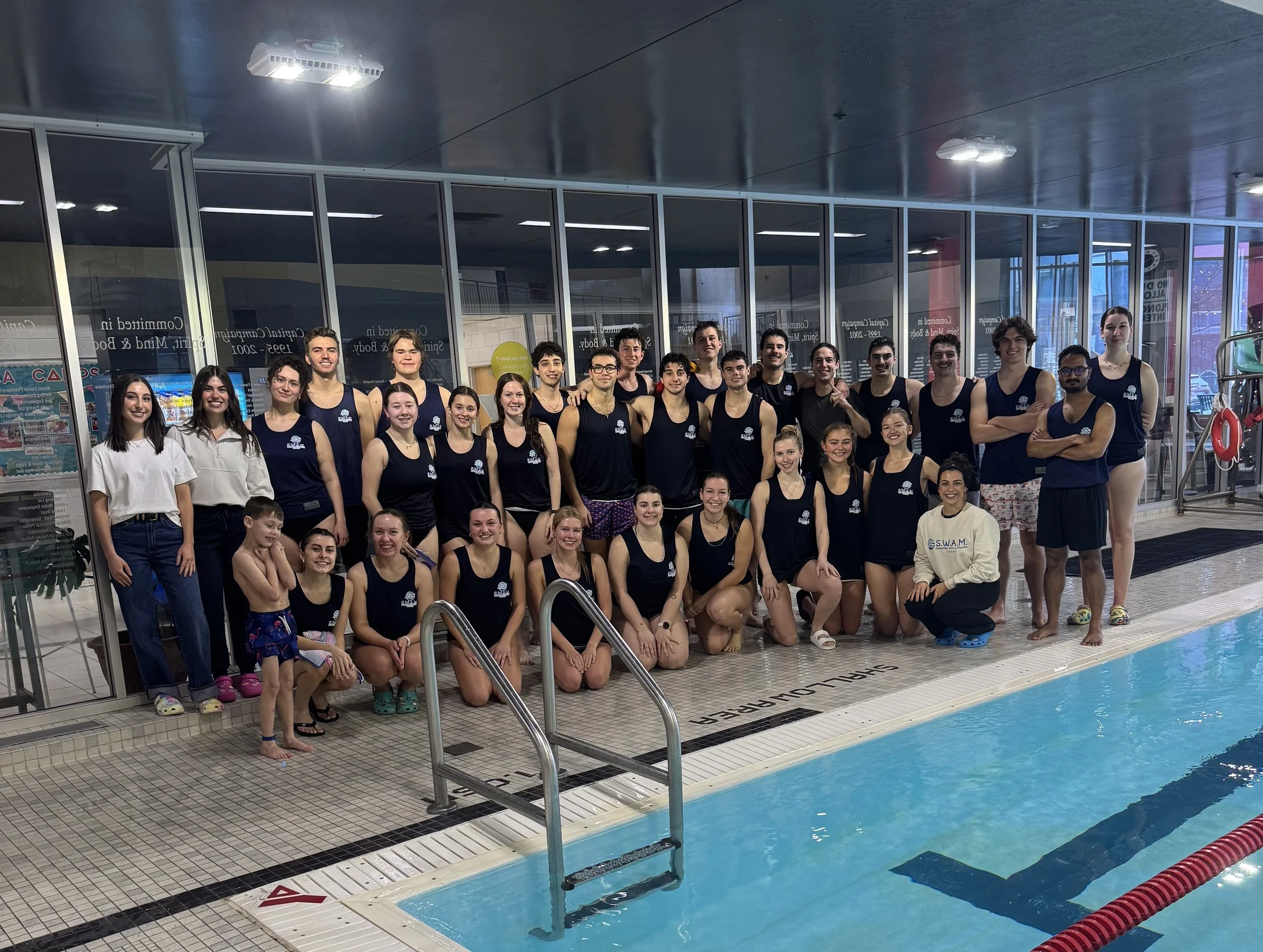 The 2025 SWAM Sudbury Team on the poolside at the YMCA