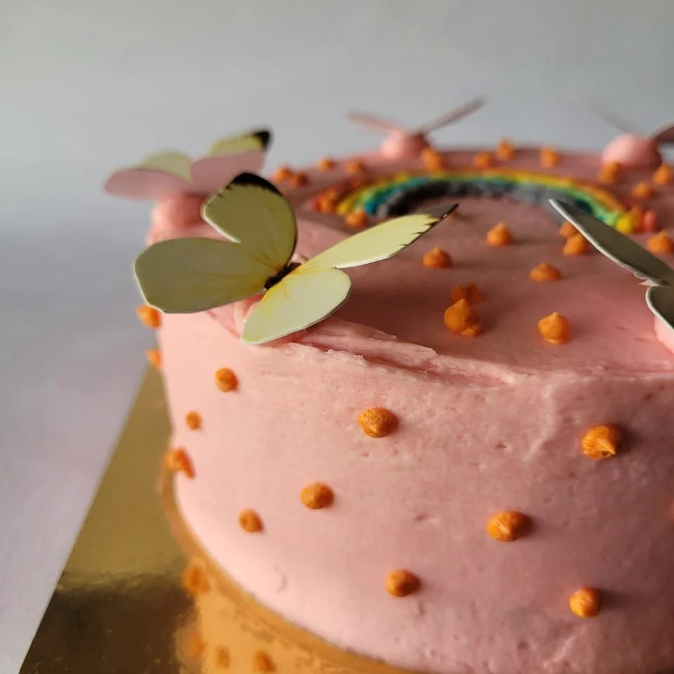 Butterflies, Rainbows and a child&rsquo;s whimsy. 🦋🌈🩷

Bright, delicious and 100% eggless! Order one for your special day, just send us a DM. 

.
.
.
.
.
.
.
.
.
#homebaker #kidscake #birthdaycake🎂 #pinkcake #cakes #dessert #chocolate #baking #de