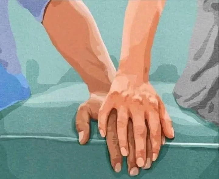 Une illustration de deux mains jointes empilées l'une sur l'autre sur une surface. Les mains semblent montrer des doigts mélangés, probablement dans une pose de solidarité ou d'entraide.