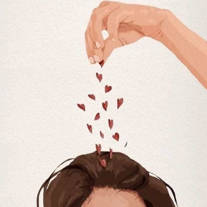 Illustration d'une main laissant tomber des petits cœurs vers une personne.