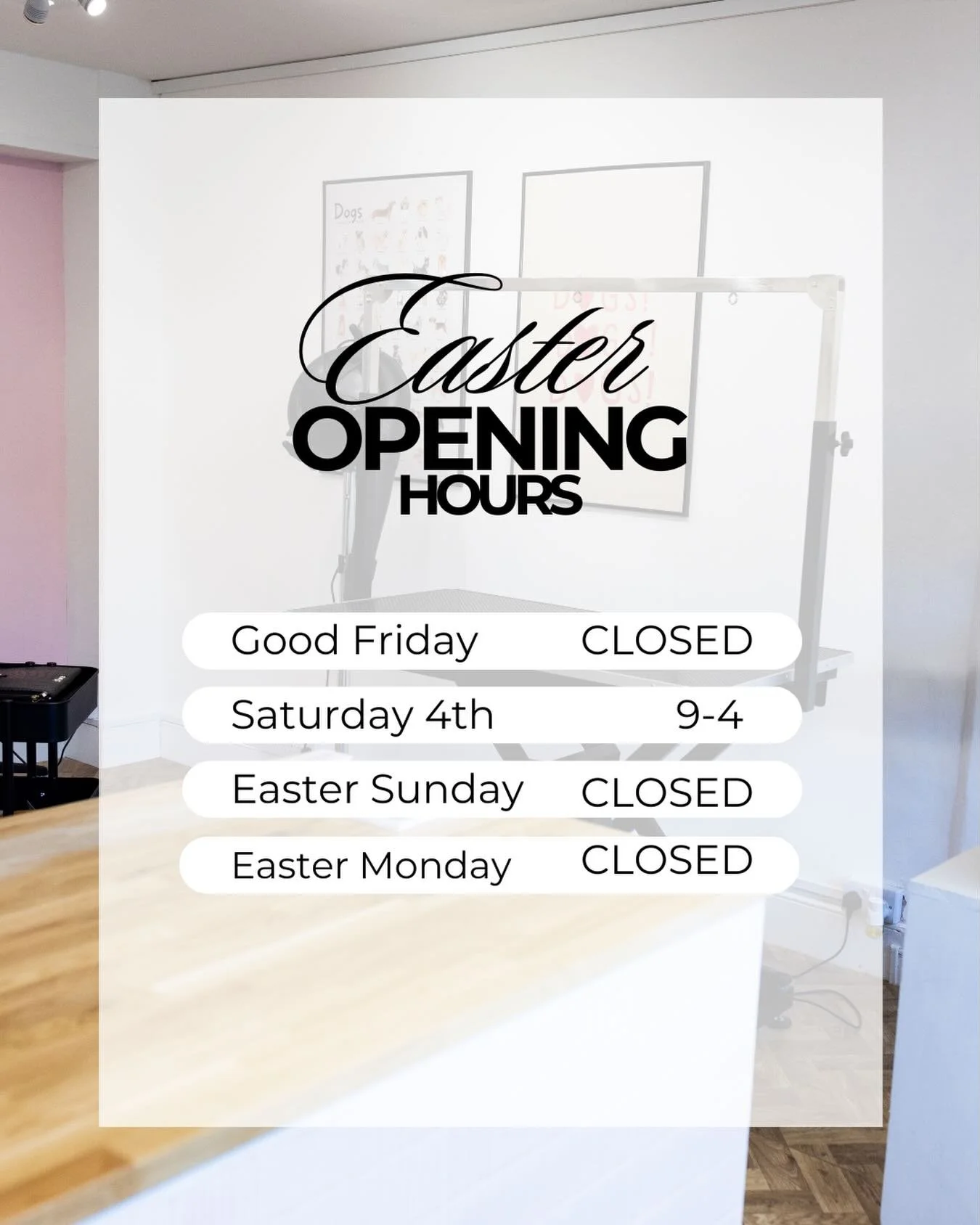 🐣🌸 Easter Opening Hours 🌸🐣

Just a little update for the long weekend&hellip;

We&rsquo;ll be closed on Good Friday, Easter Sunday &amp; Easter Monday, but we&rsquo;re open Saturday 4th April from 9am 4pm pop in and see us for any walk In treatme
