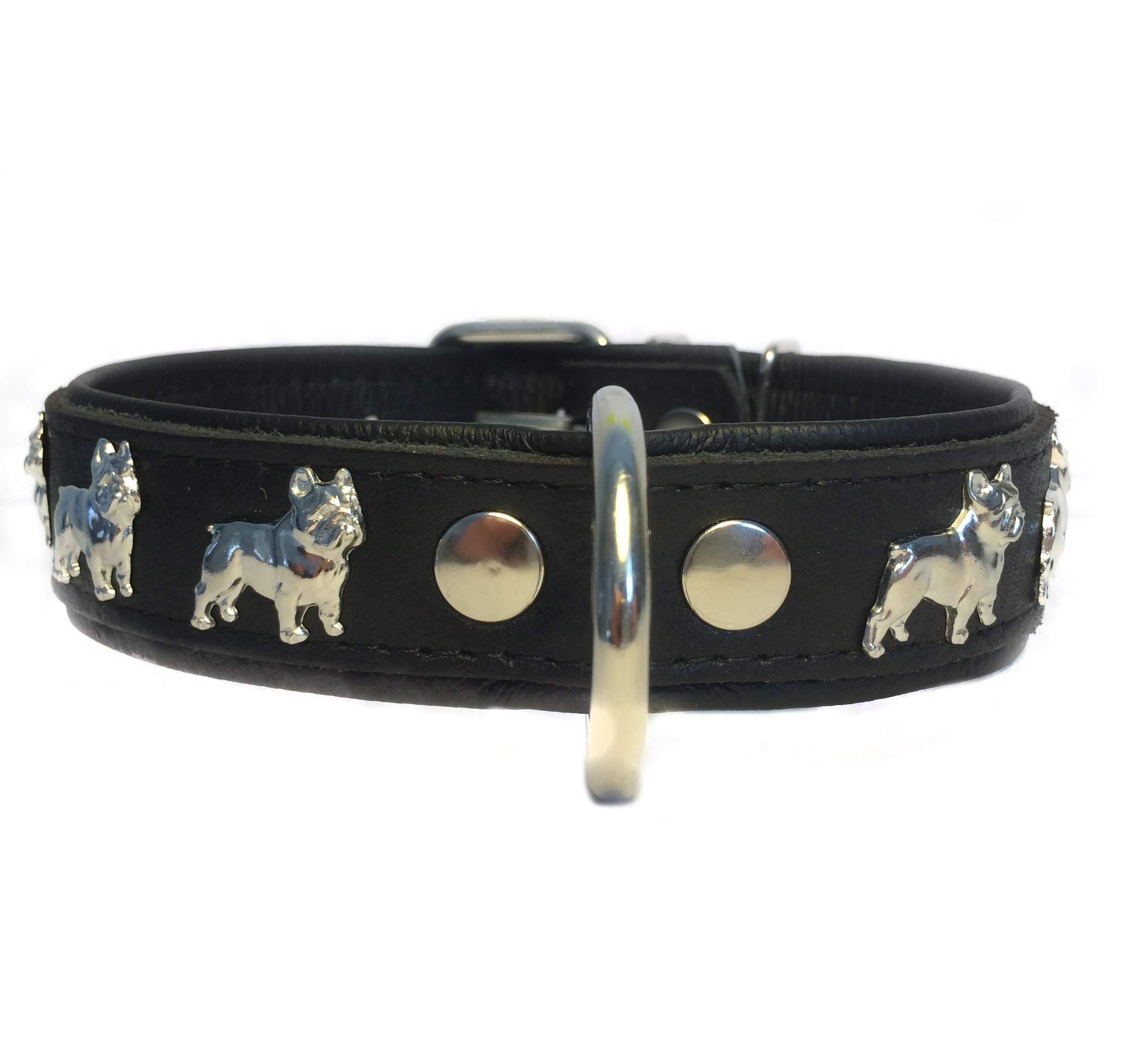 French Bulldog Slimline Black Leather Collar