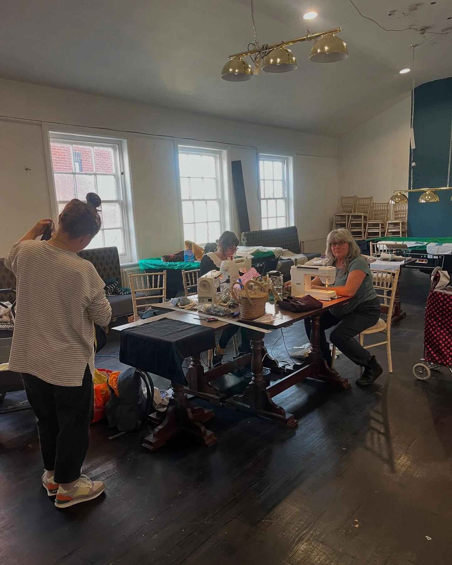 The Kit team hard at work at Ouse Valley Morris HQ! #morrislife #kitmaking #dressmaking