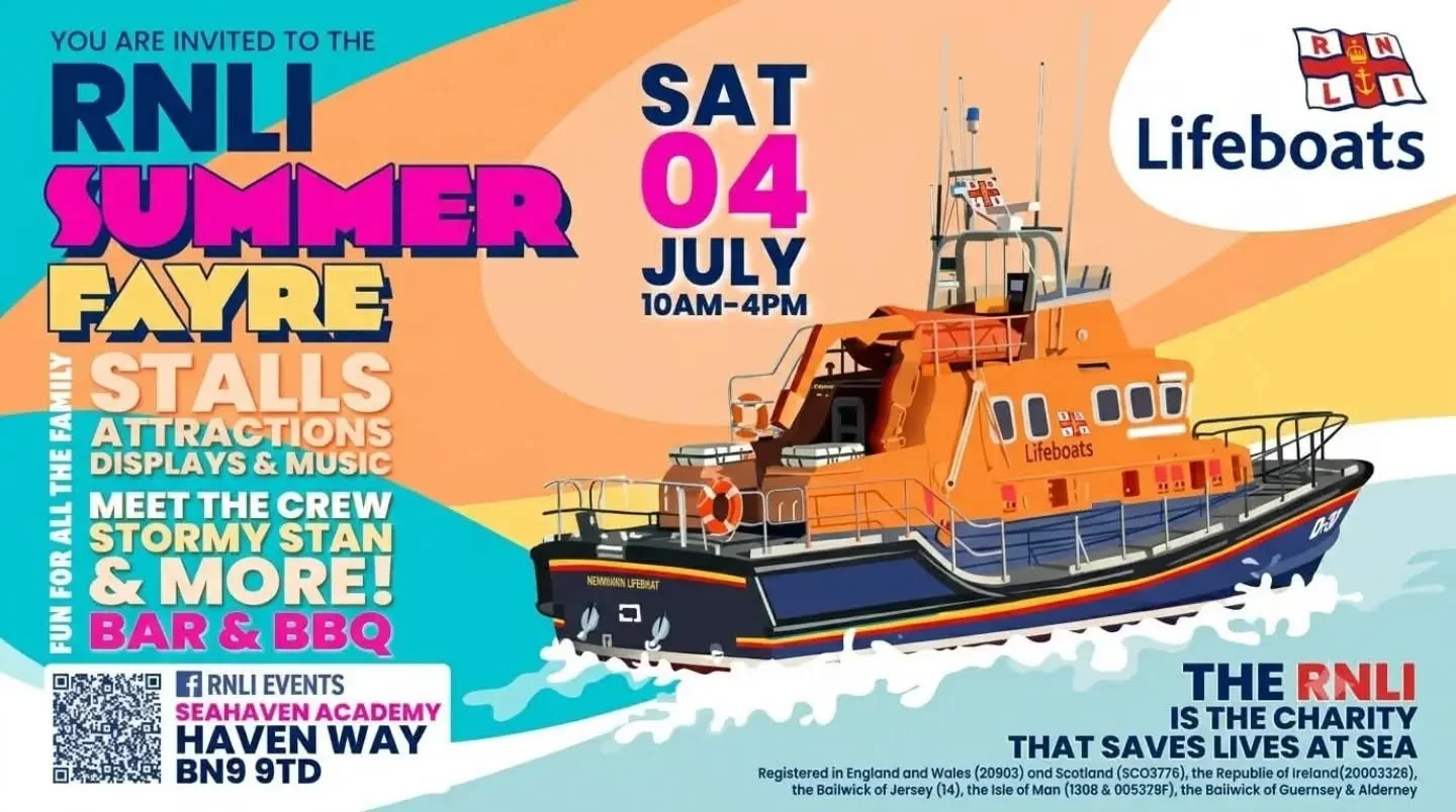 Join us this Saturday for the RNLI summer fayre up at Seahaven academy. The lovely team at the CTLA have set up a shuttle bus service from central Newhaven too. We'll be dancing at 2.45,  hopefully see you there! 🛥️🚤🛥️🚤