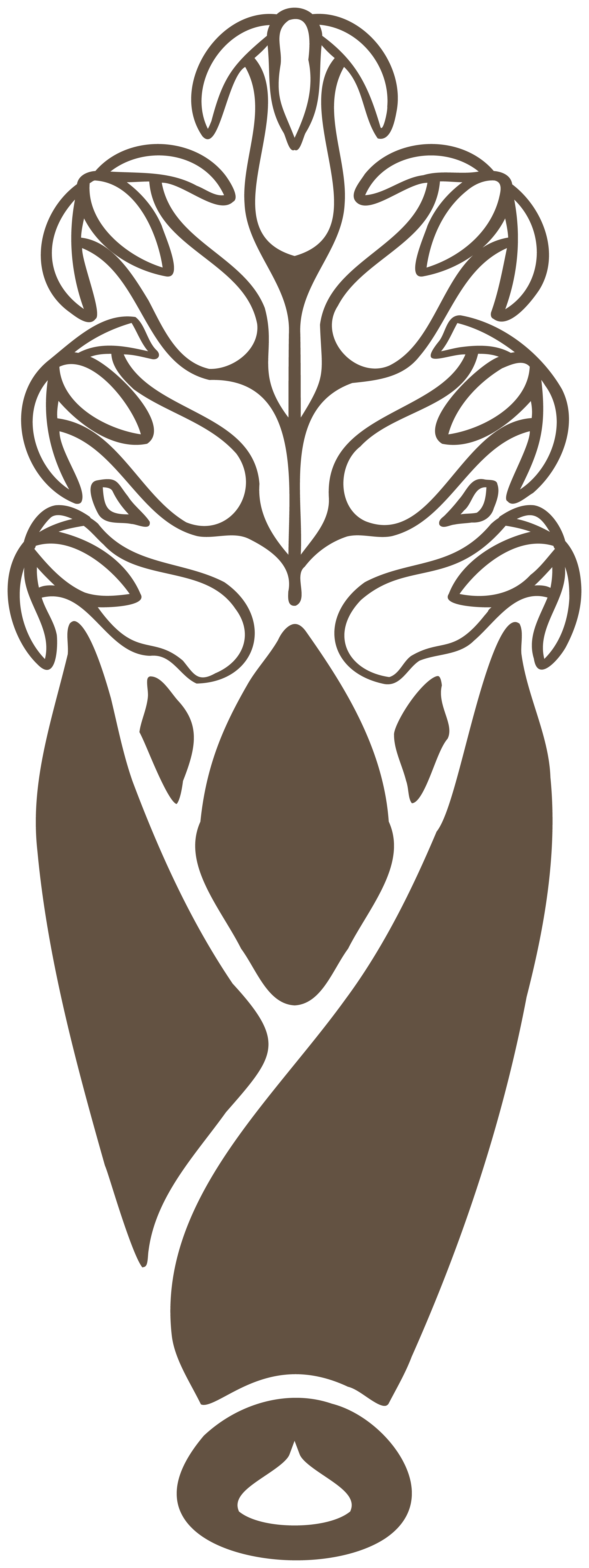 Stylized illustration of a hand holding a healing crystal, with leaf-like shapes forming the top of the crystal.