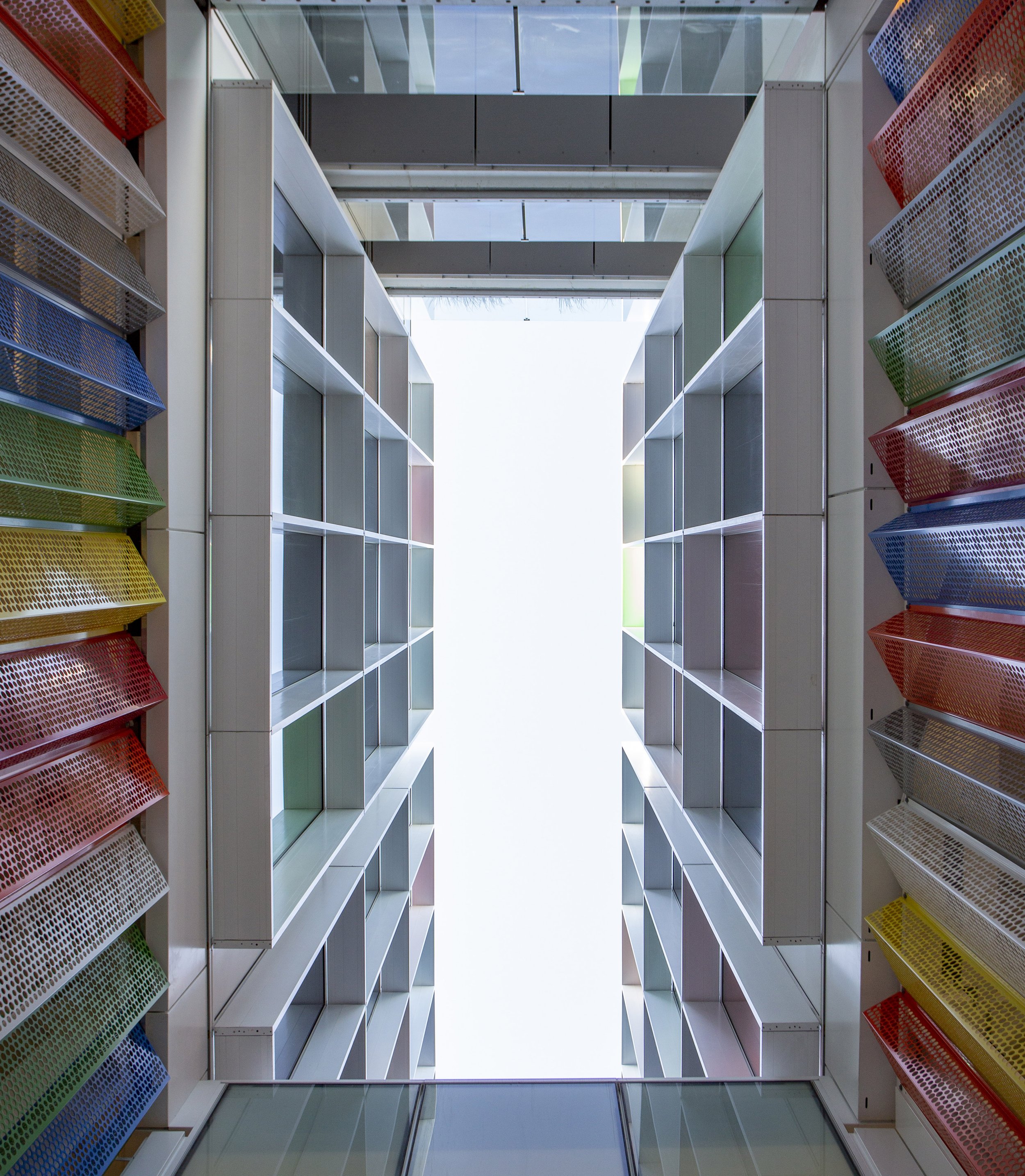 Looking straight upwards from an inner courtyard in Christchurch
