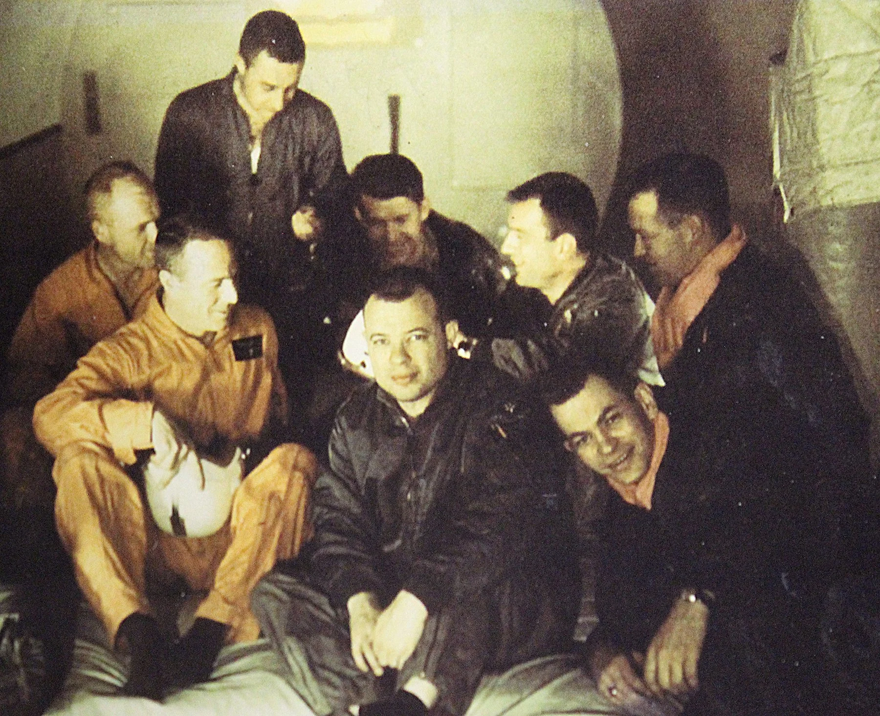 Voas (center) with Mercury astronauts for weightlessness training