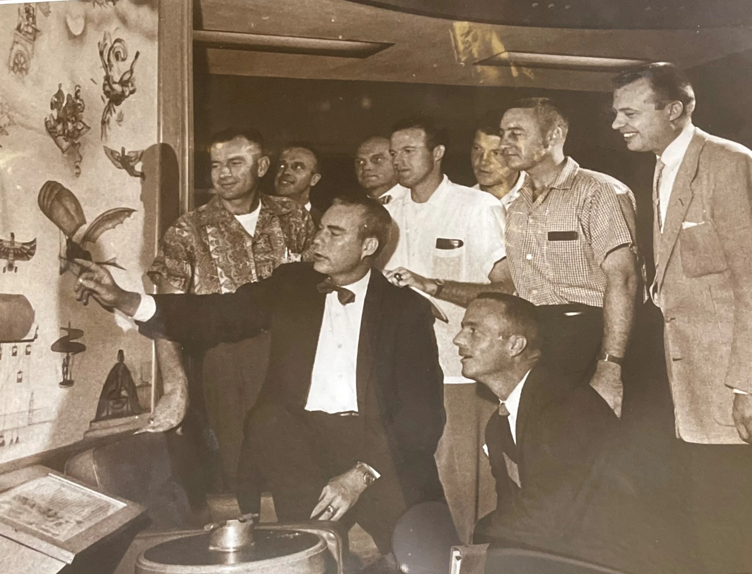 Voas (right) with Mercury astronauts and flight surgeon Dr. William Douglas at Langley Research Center, 1960