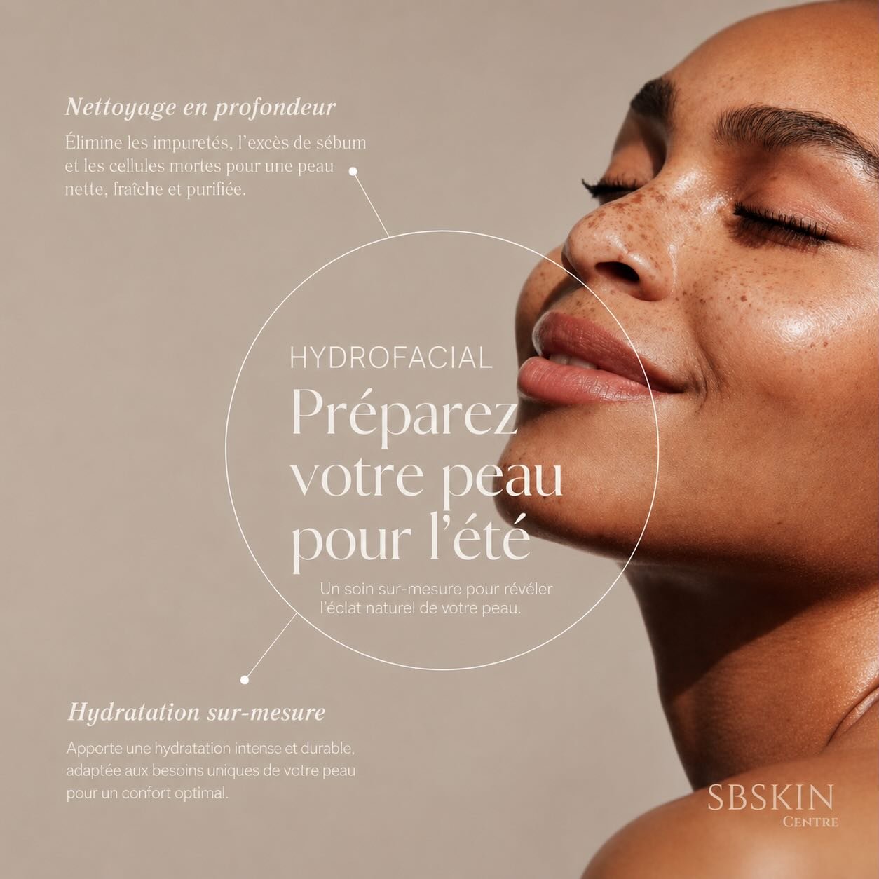 Le bronzage c&rsquo;est beau, mais on n&rsquo;oublie pas sa peau !
Chaleur, sueur, cr&egrave;me solaire&hellip; les pores s&rsquo;obstruent, les points noirs s&rsquo;installent. L&rsquo;hydrofacial nettoie en profondeur et &eacute;limine les impuret&