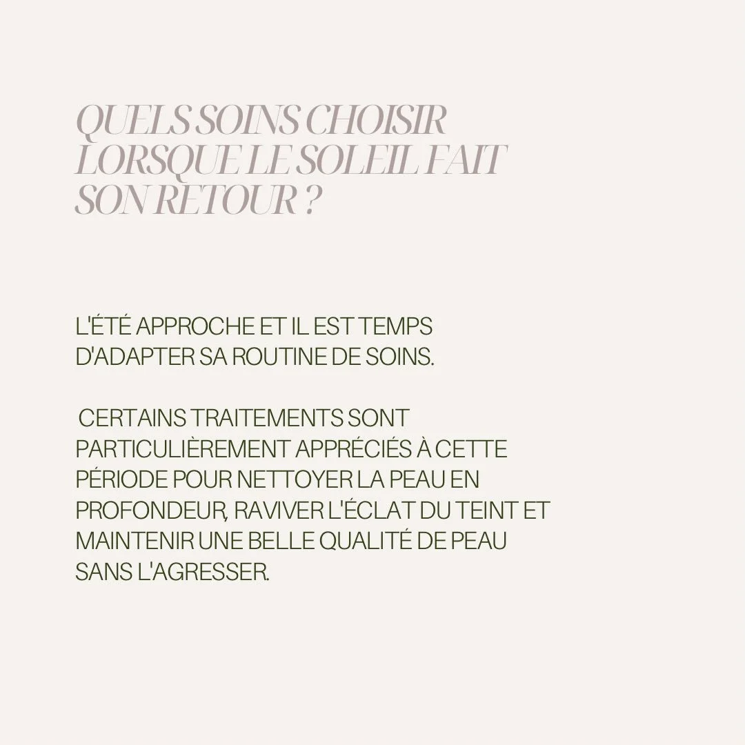 Avec l&rsquo;arriv&eacute;e des beaux jours, certains traitements deviennent moins adapt&eacute;s tandis que d&rsquo;autres sont parfaits pour pr&eacute;server l&rsquo;&eacute;clat et la qualit&eacute; de votre peau tout l&rsquo;&eacute;t&eacute;☀️#s
