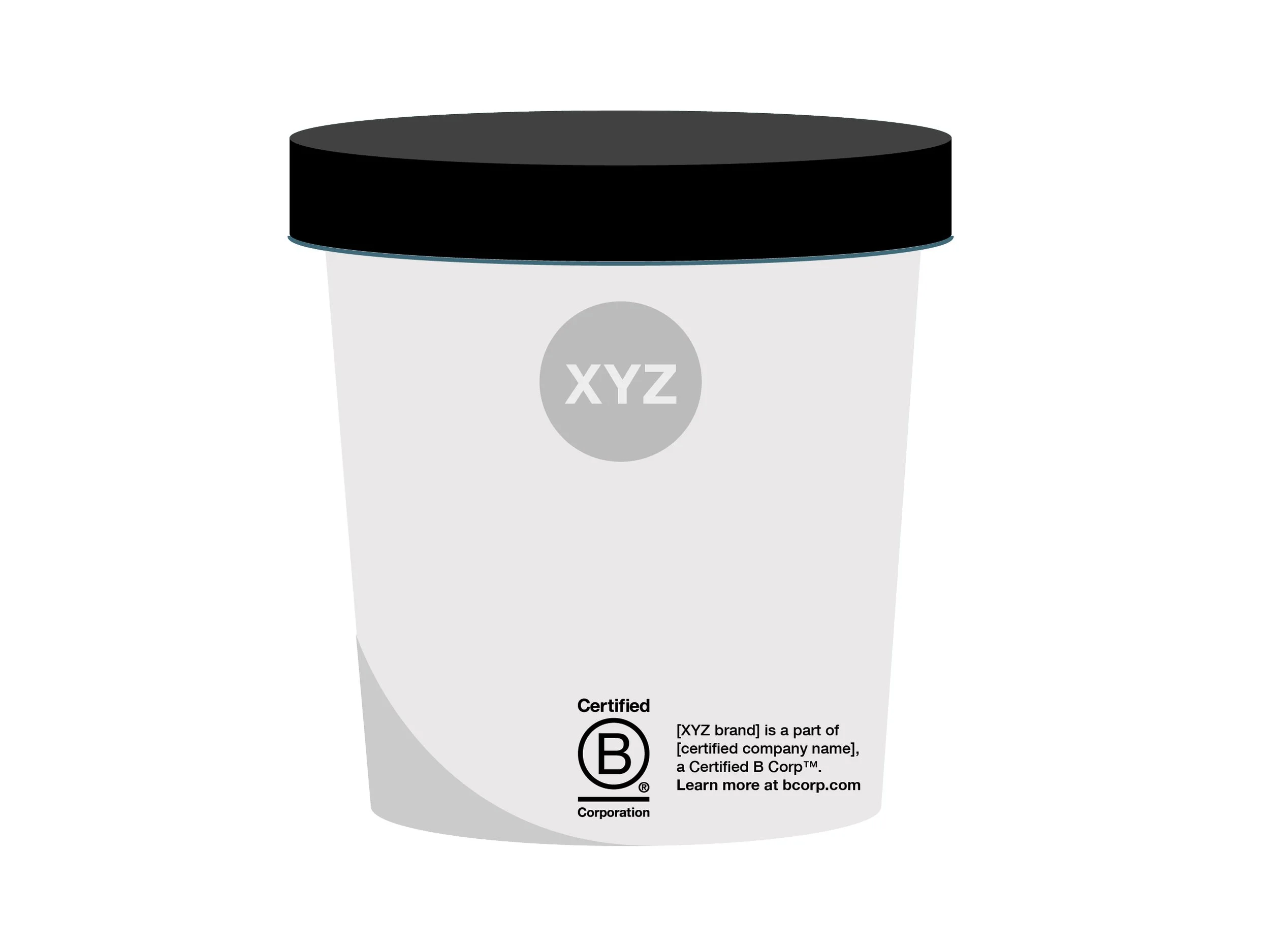 Recommended example with “[XYZ brand] is a part of [Certified company name], a Certified B Corp™. Learn more at bcorp.com" text on pack