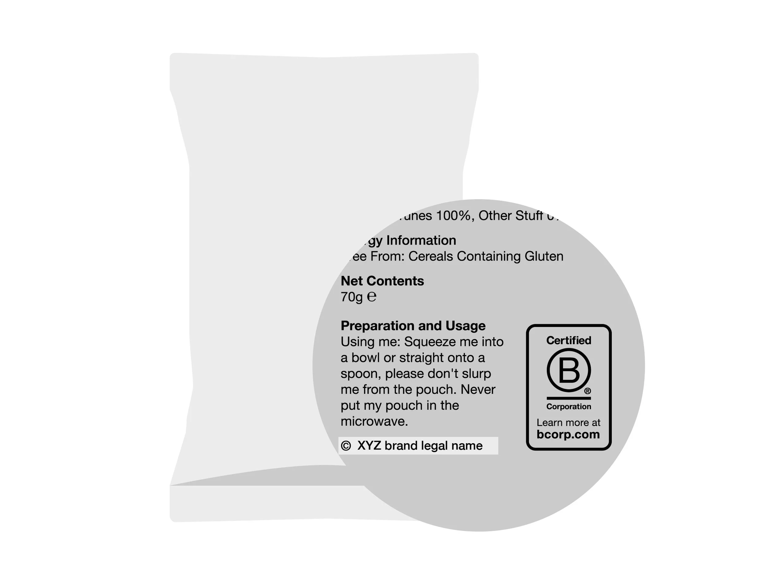 Example of an in-scope brand legal name next to the B Corp URL badge.