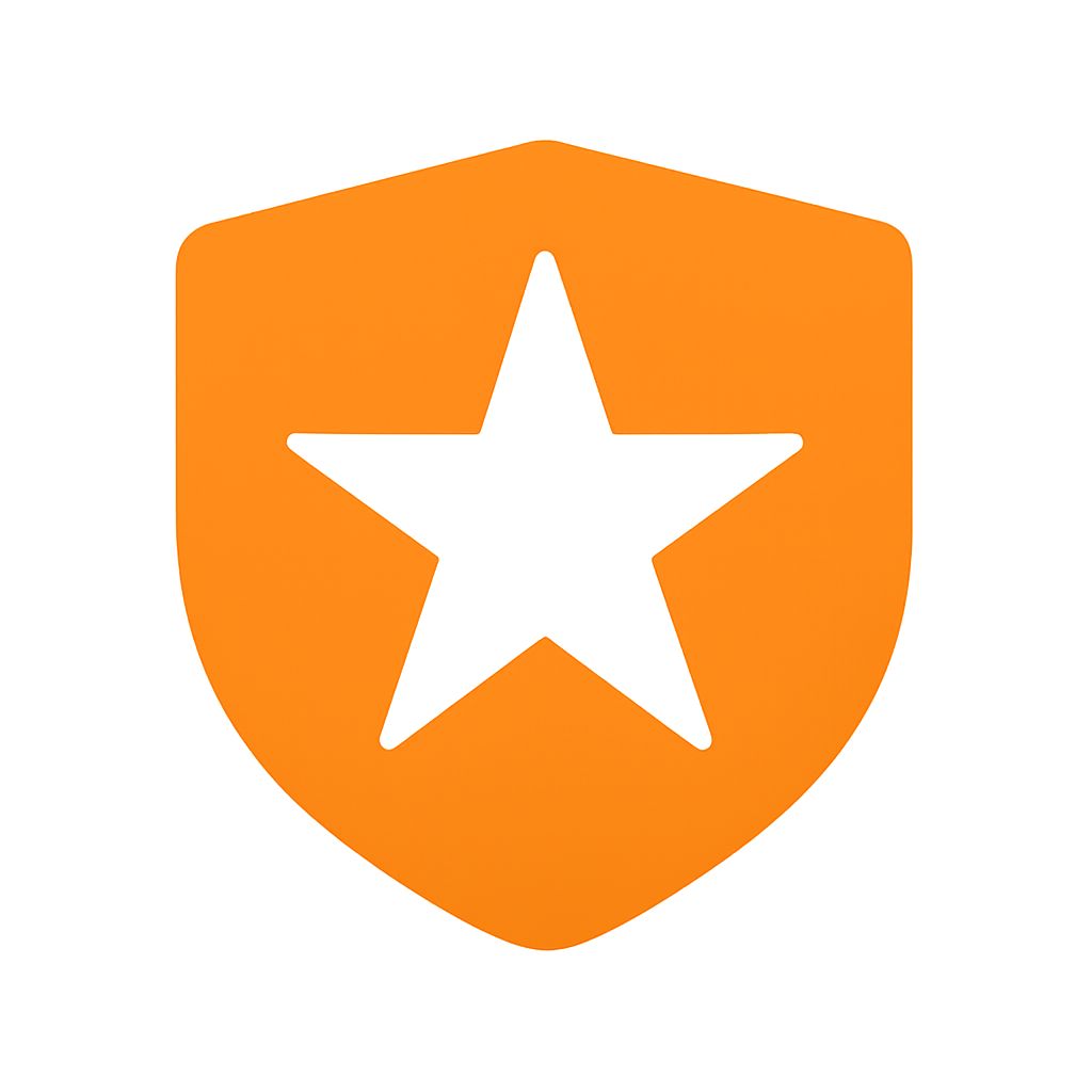 Orange shield with a star in the center.