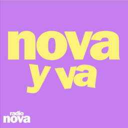 Radio Nova logo with the words 'nova y va' in yellow on a lavender background