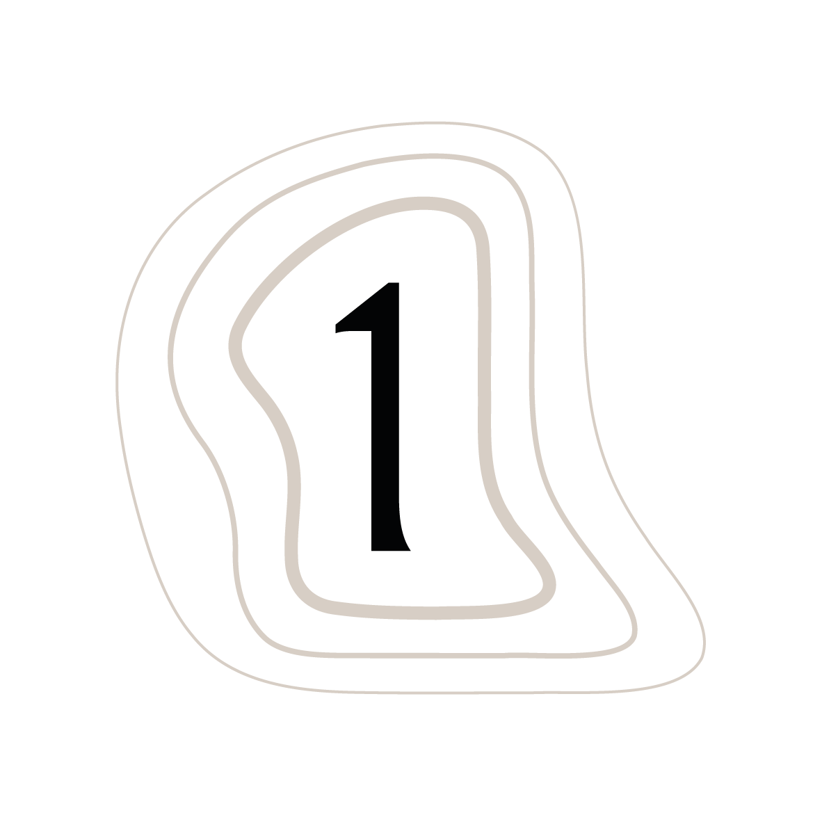 Numéro 1 dans un design graphique avec des contours abstraits blancs sur fond noir.
