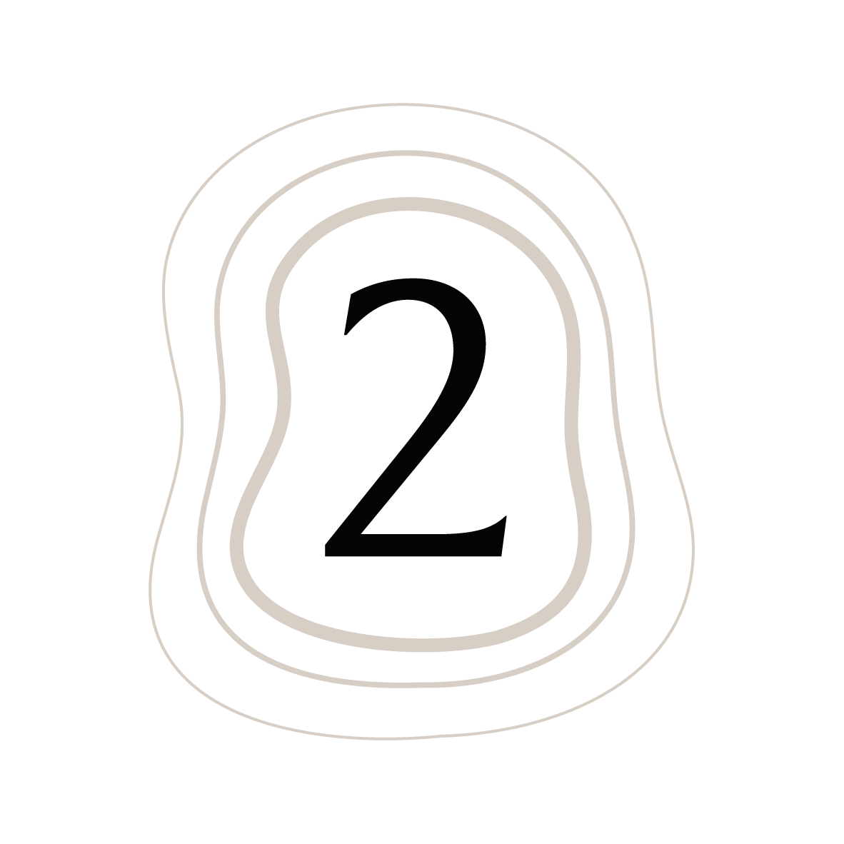 Numéro 2 en gris clair sur fond noir, avec des contours en forme de nuage autour.