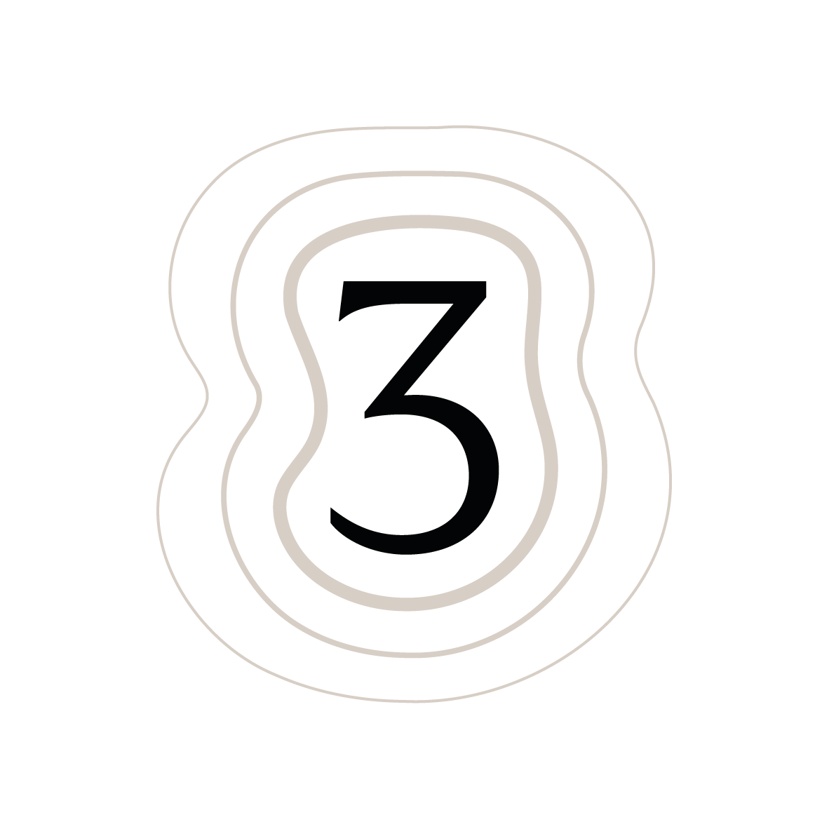 Un fond noir avec un grand chiffre noir '3' au centre, entouré de lignes blanches ondulées qui forment un motif décoratif.