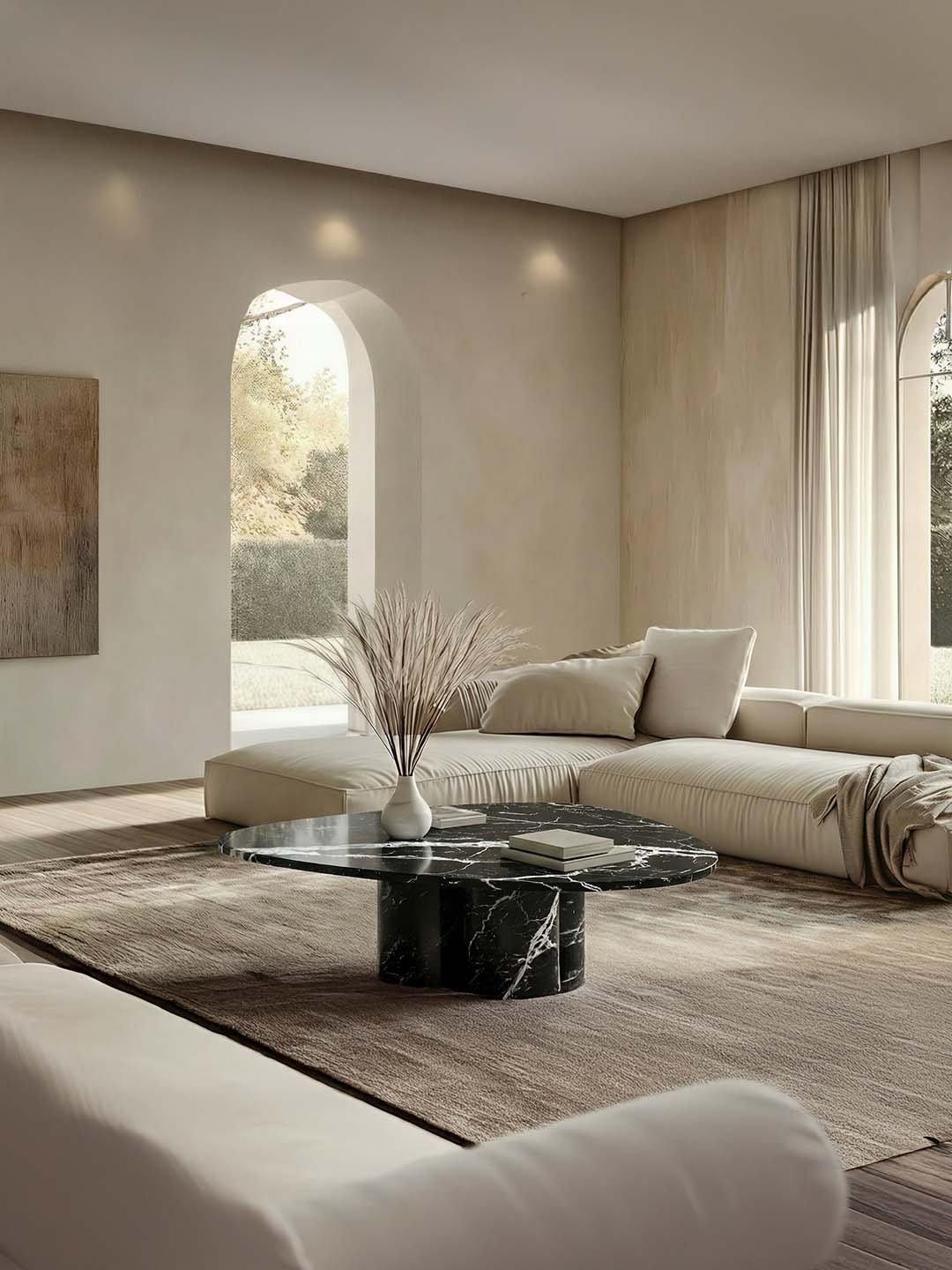 Rivage - Table basse Triangle arrondi - Marbre Nero Maquina