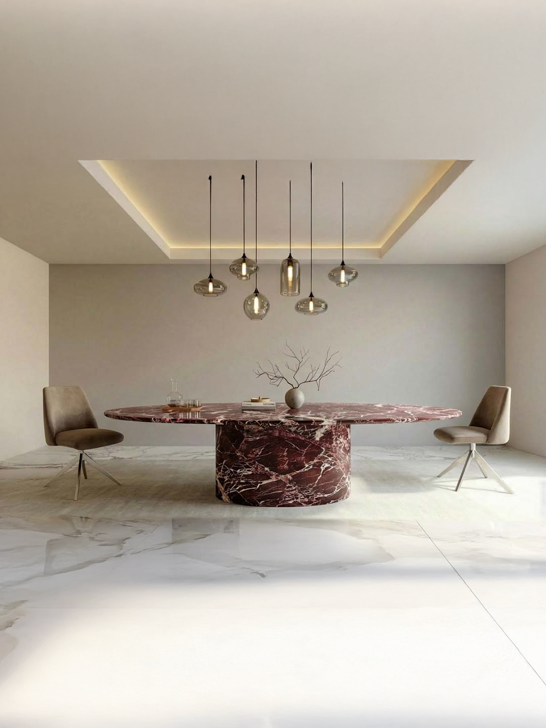 Valleyra - Table à manger Elliptique - Marbre Rosso Levano