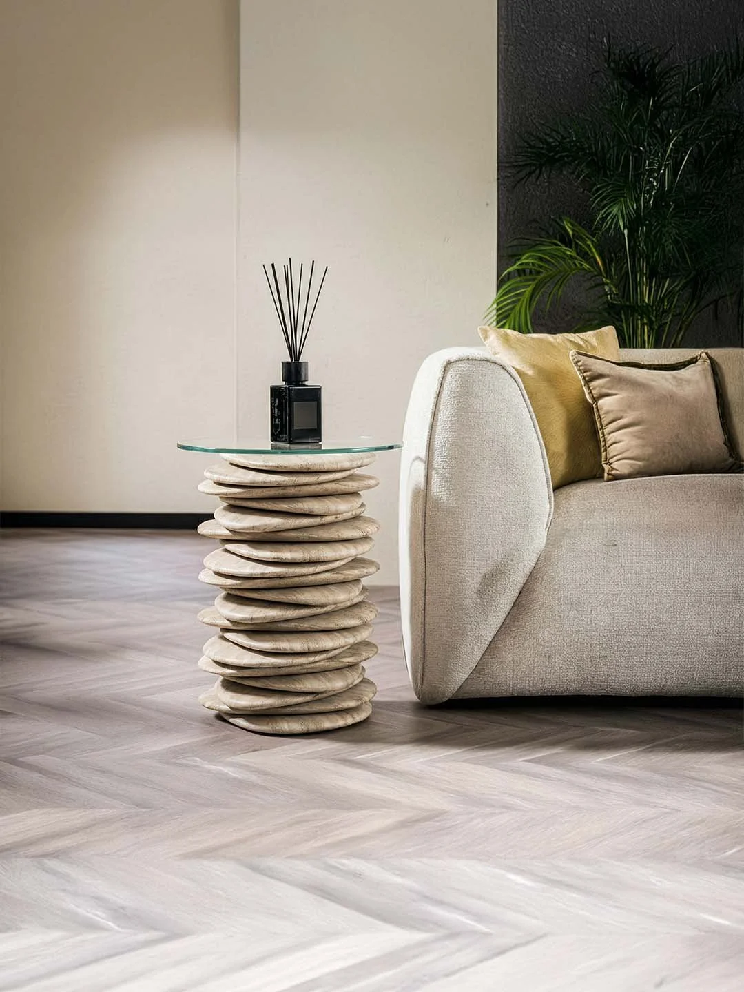 Stonissime - Table d’appoint galet - Travertin Classique