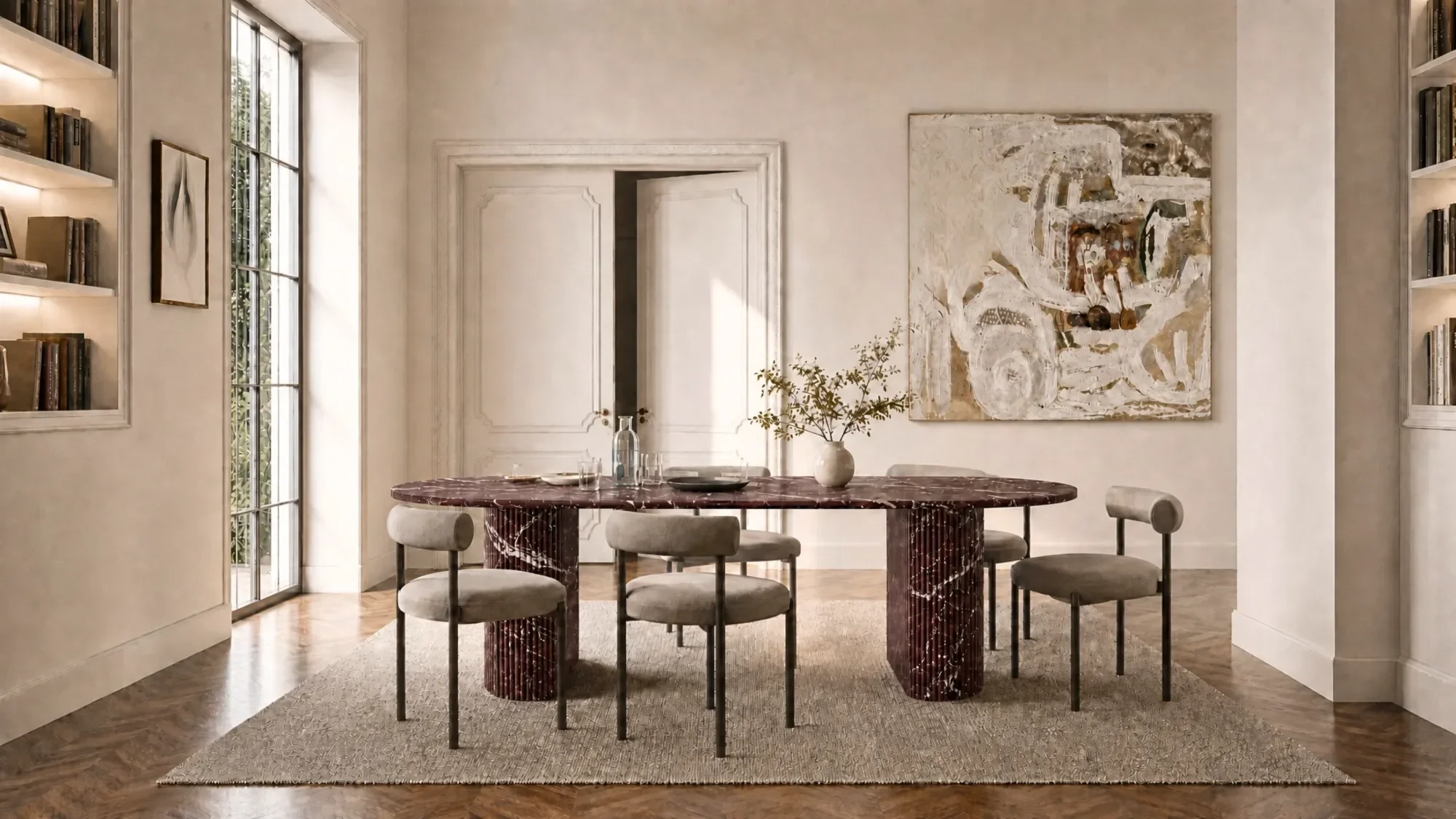 Refleko - Table à manger Oblongue - Marbre Rosso Levano
