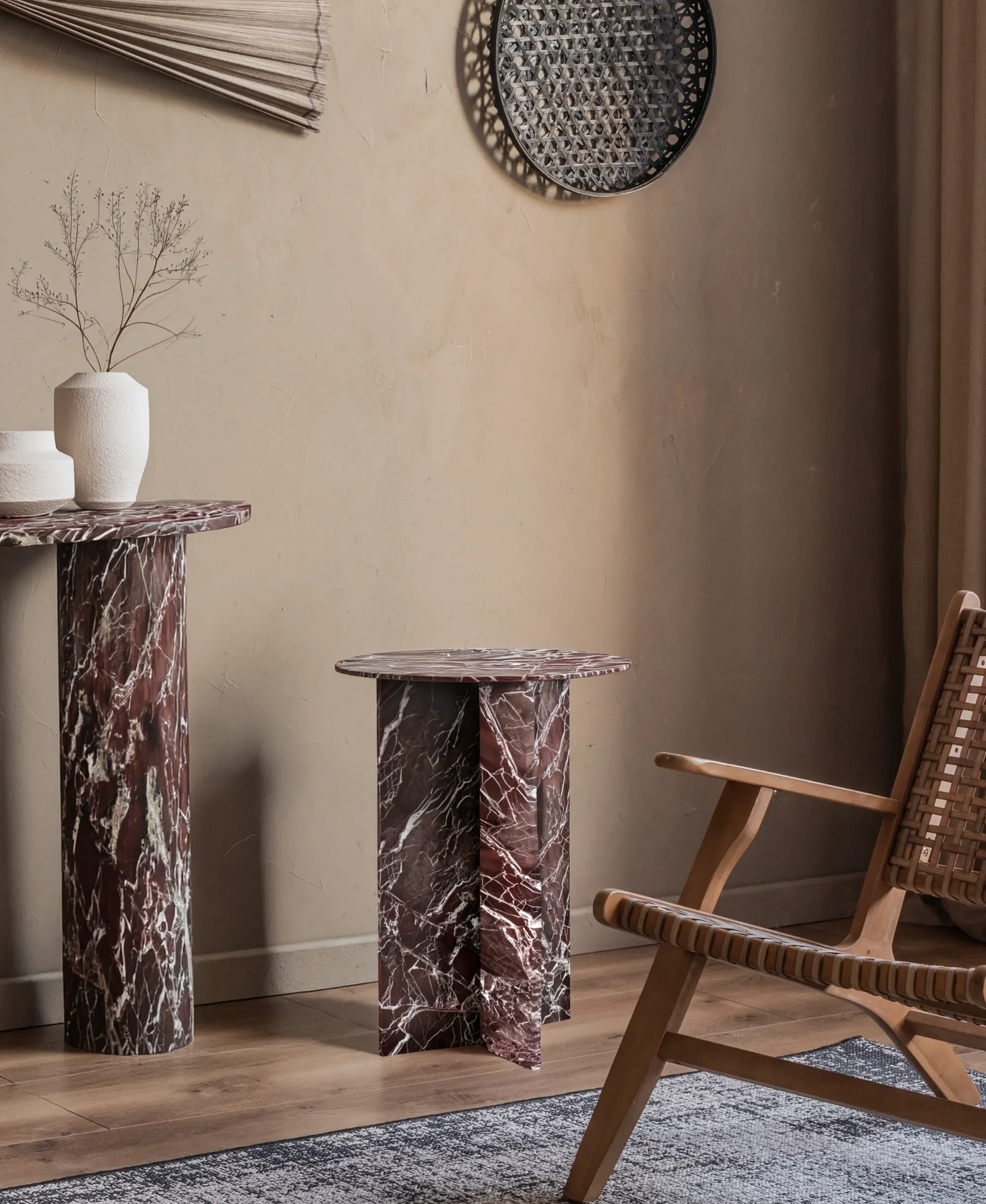 Ocel - Table d’appoint Ronde - Marbre Rosso Levano