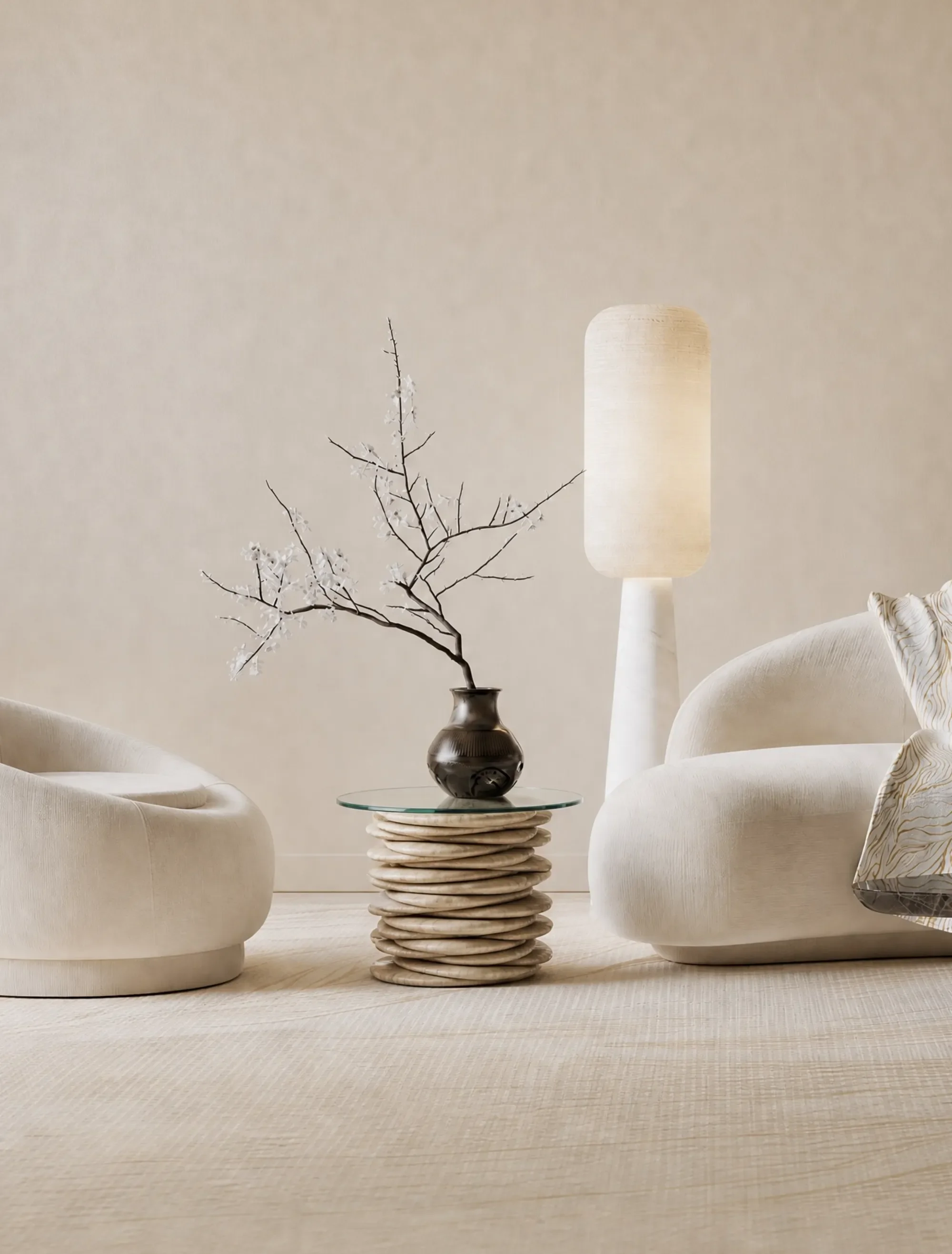 Stonissime - Table d’appoint galet - Travertin Classique