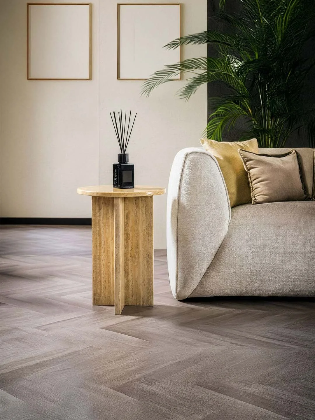 Ocel - Table d’appoint Ronde - Travertin Classique