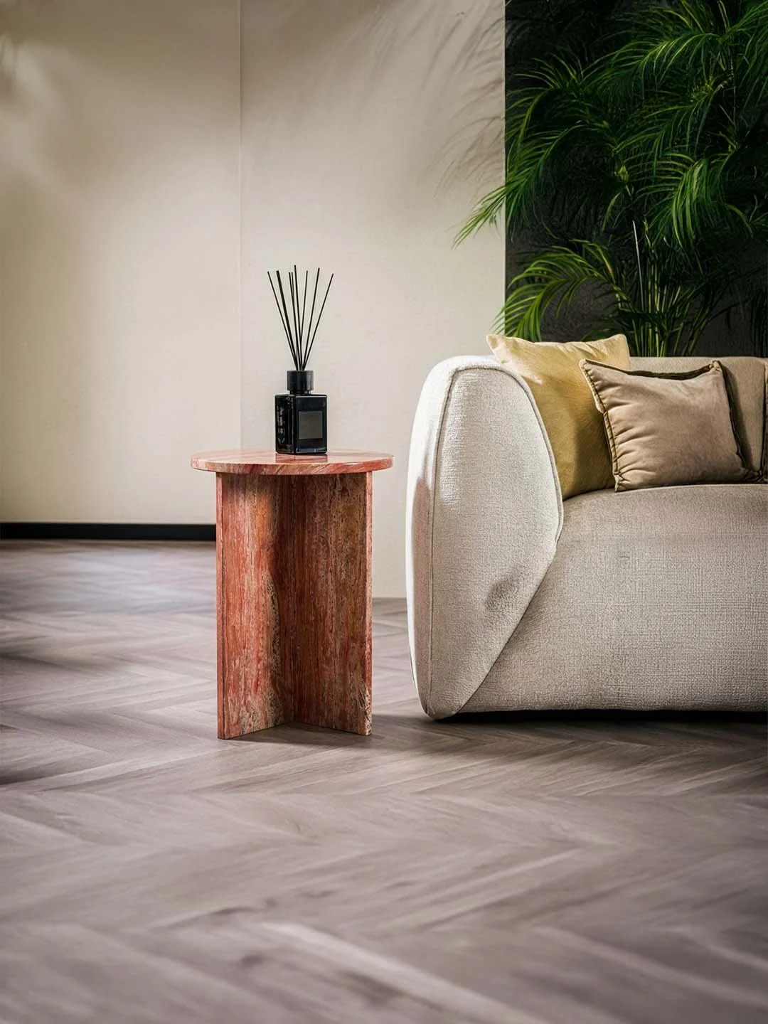 Ocel - Table d’appoint Ronde - Travertin Rouge