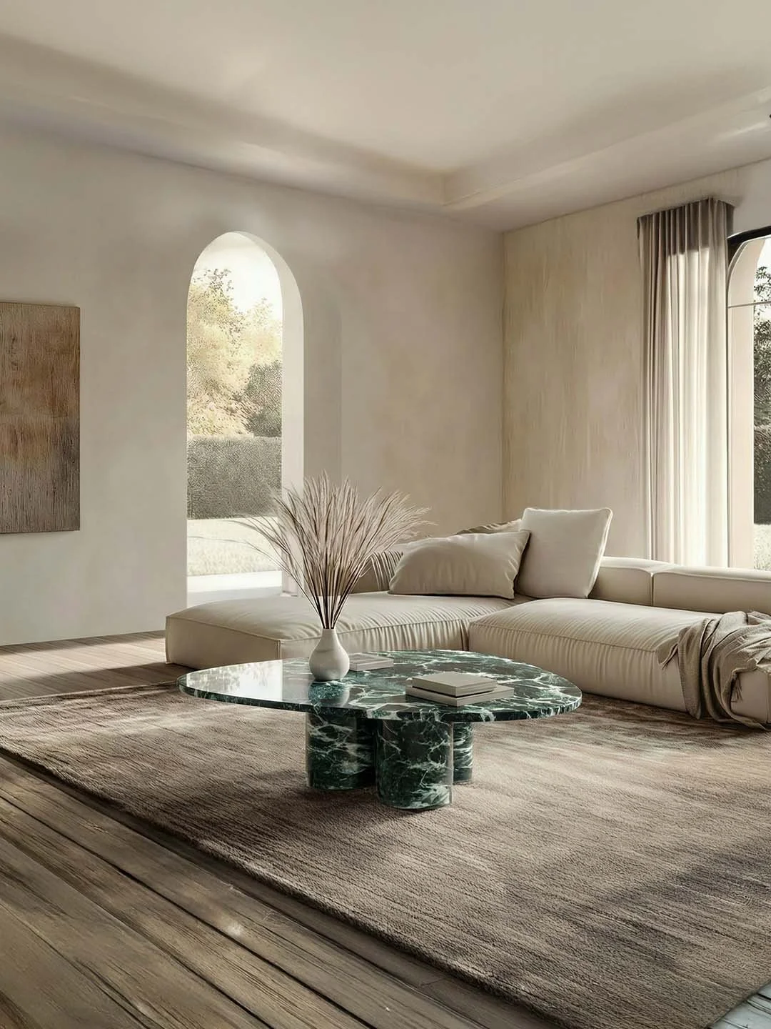 Rivage - Table basse Triangle arrondi - Marbre Verde Alpi